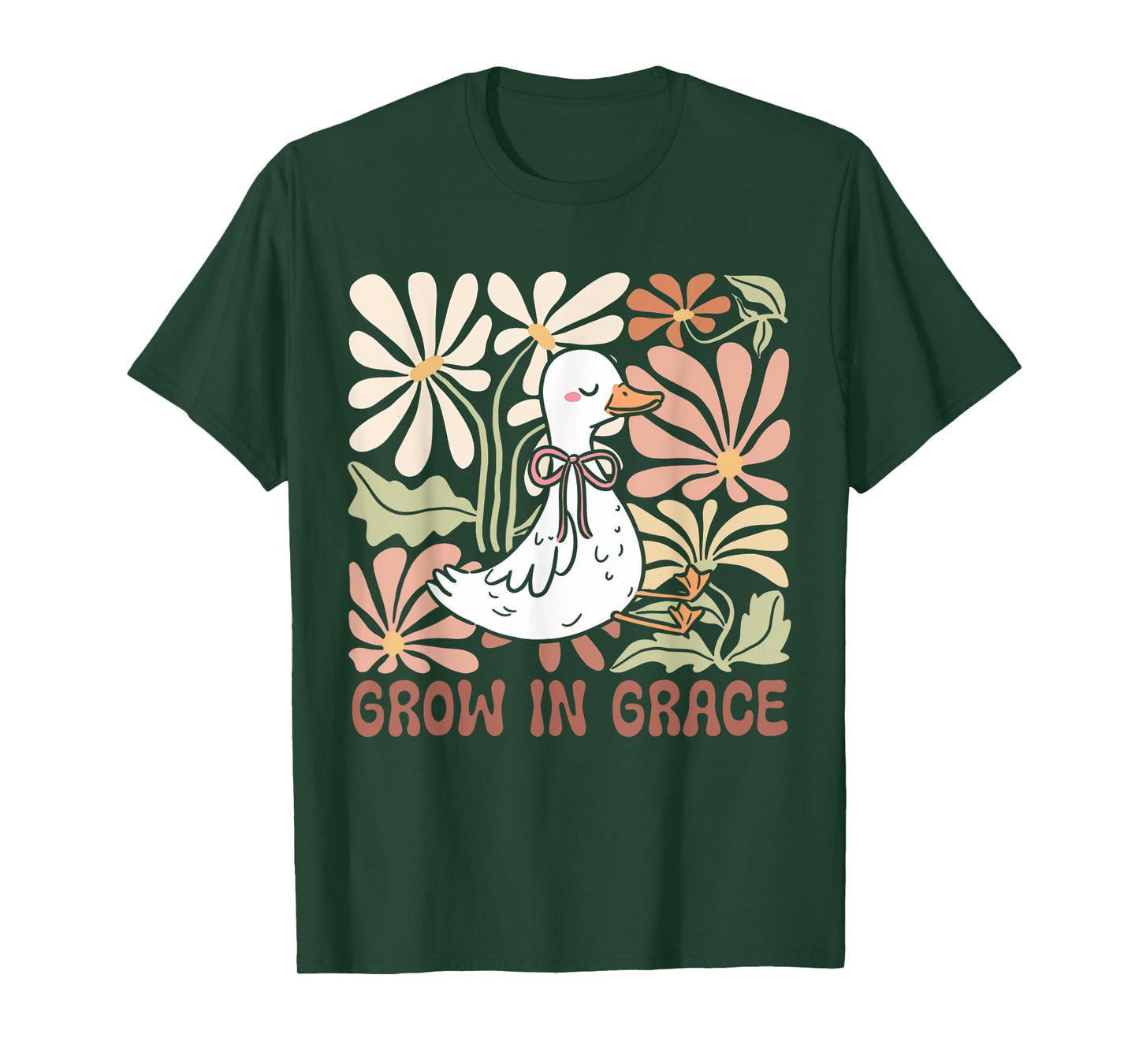 Grow in Grace Boho Floral Silly Goose Coquette Bow Christian T-Shirt