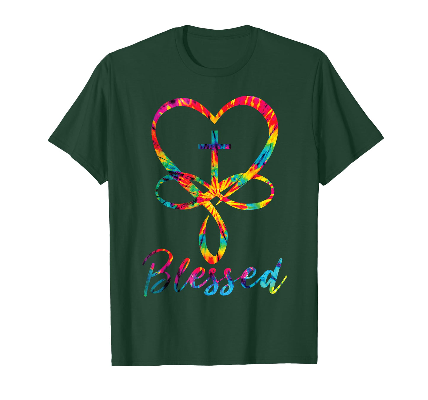 Blessed Tie Dye Christian Heart Jesus Cross Christian Cute T-Shirt