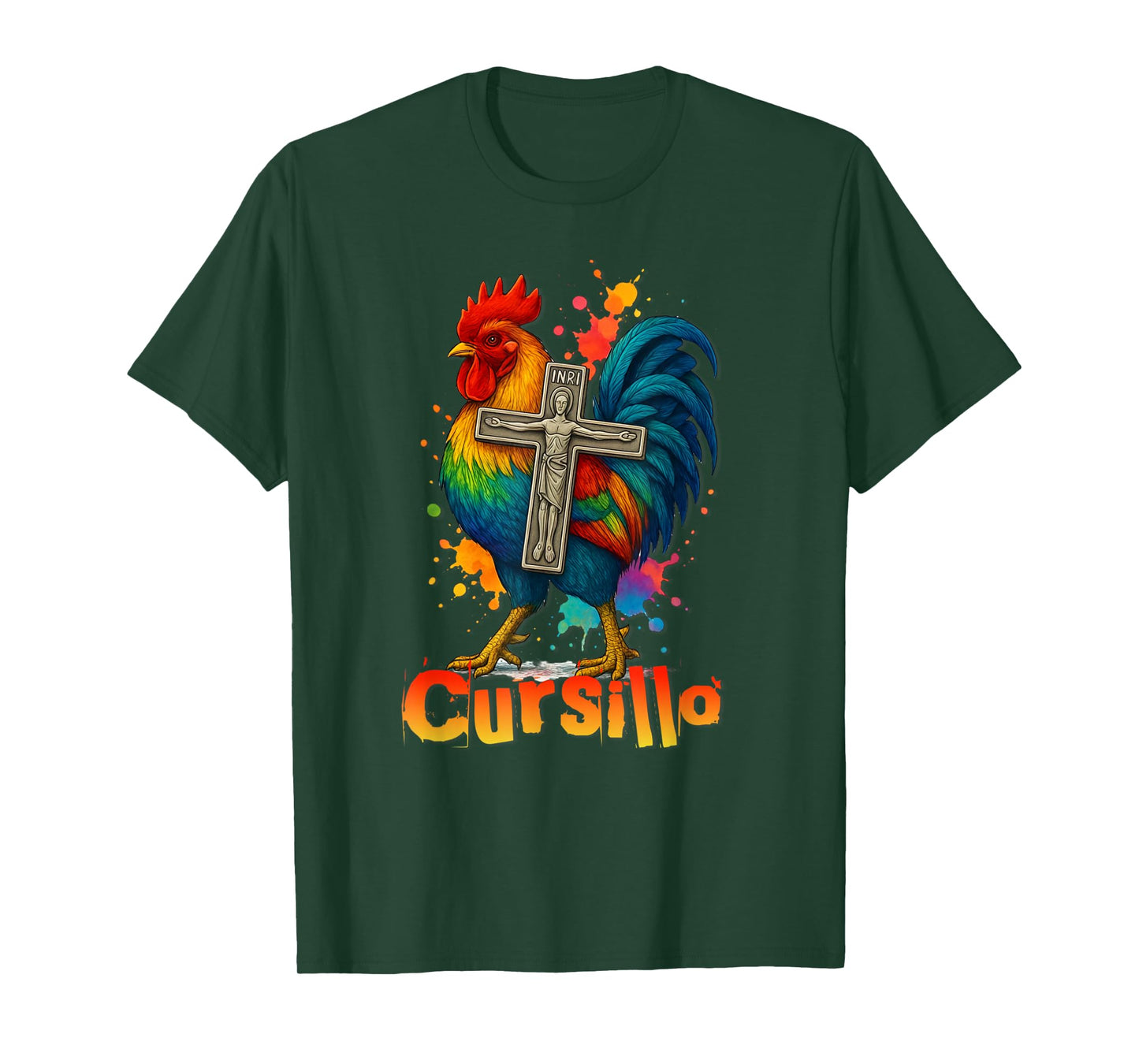 DeColores Cursillo Rainbow Rooster Catholic T-Shirt