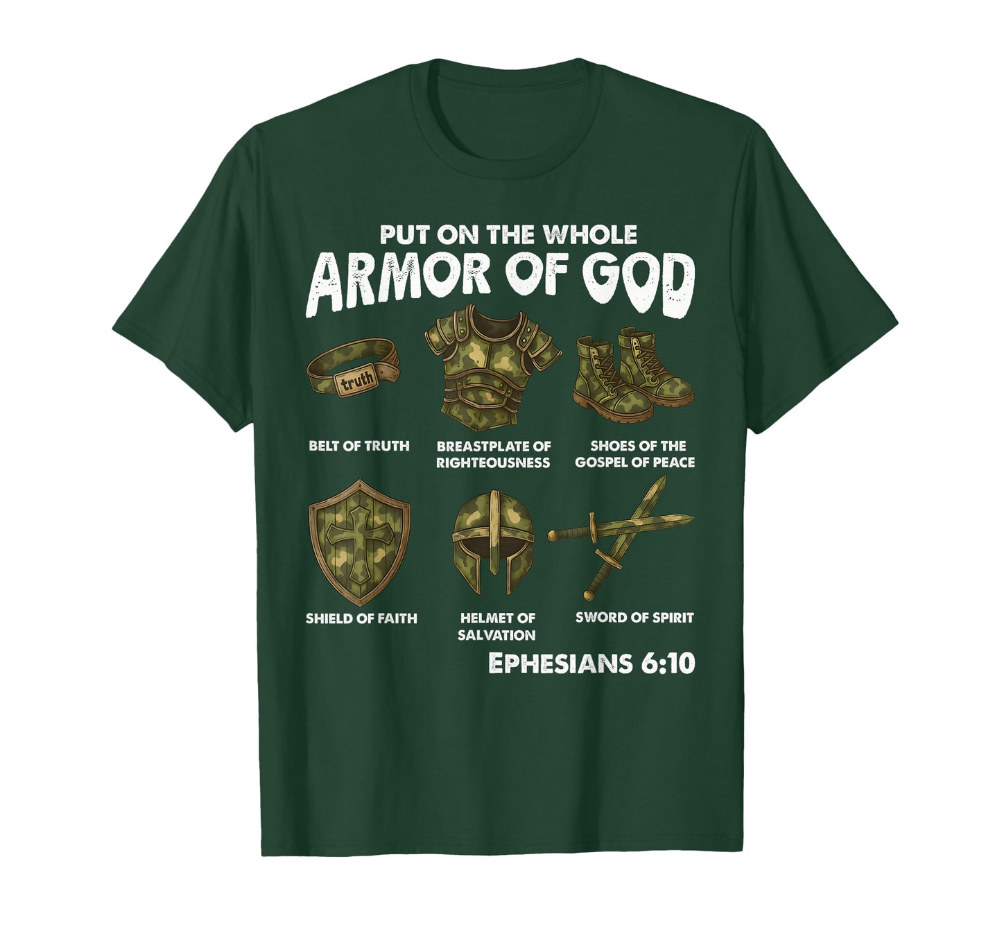 Put on the Whole Armor of God Camouflage Christian Faith T-Shirt