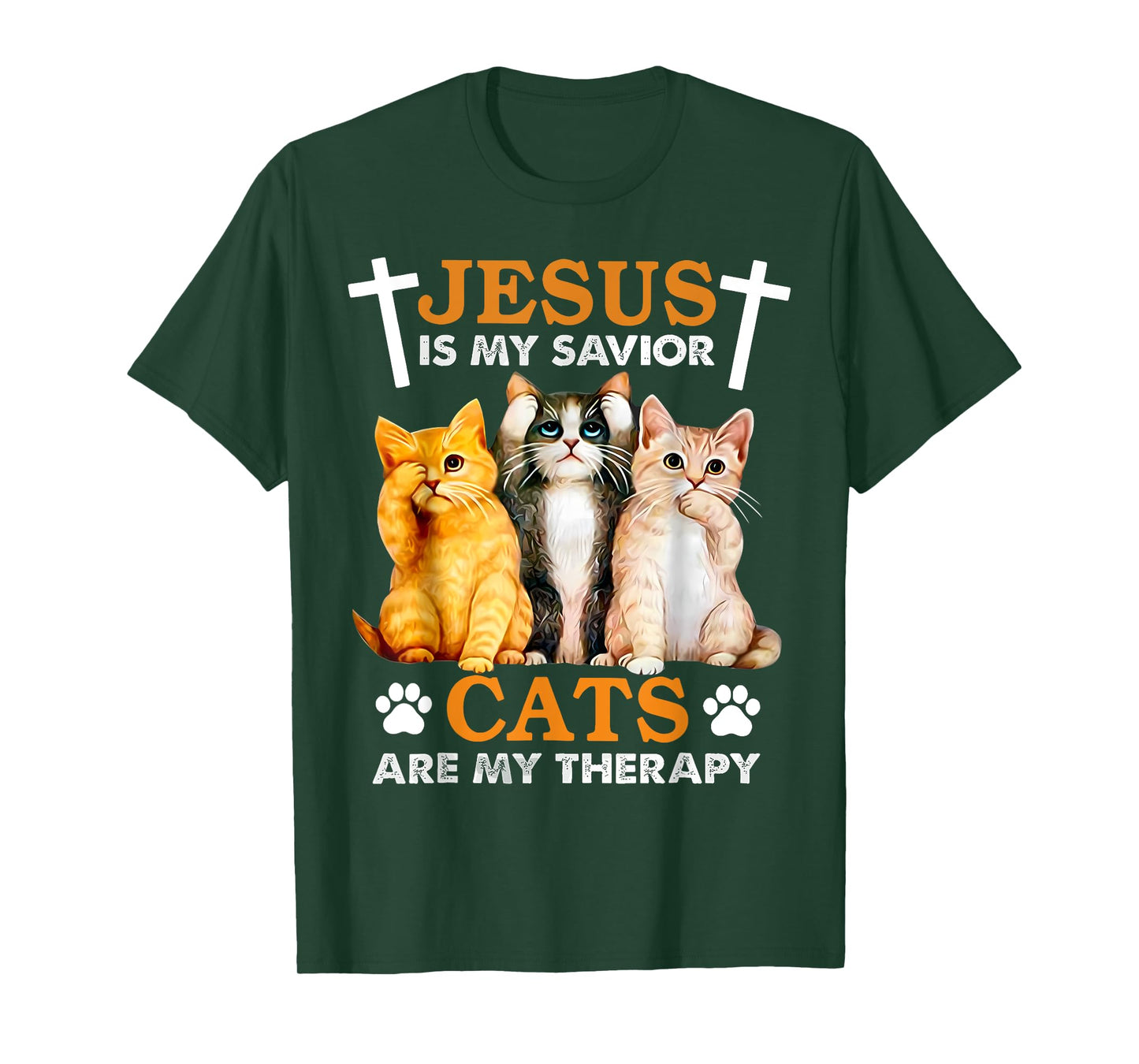 Jesus Is My Savior Cats Are My Therapy Christian Funny Cat Men Women T-Shirt