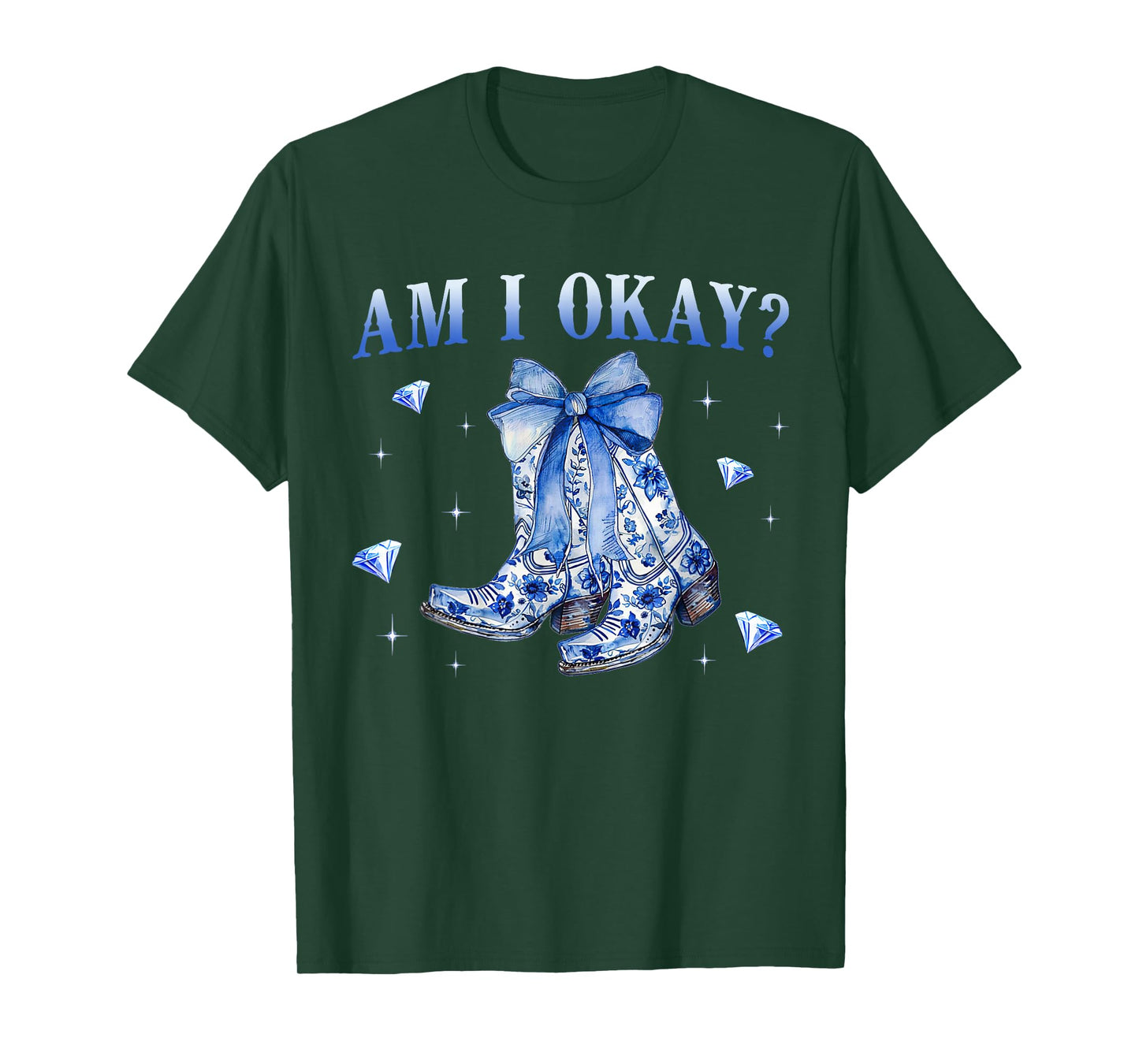Women Girl Am I Okay Boot Coquette Bow Cowgirl T-Shirt
