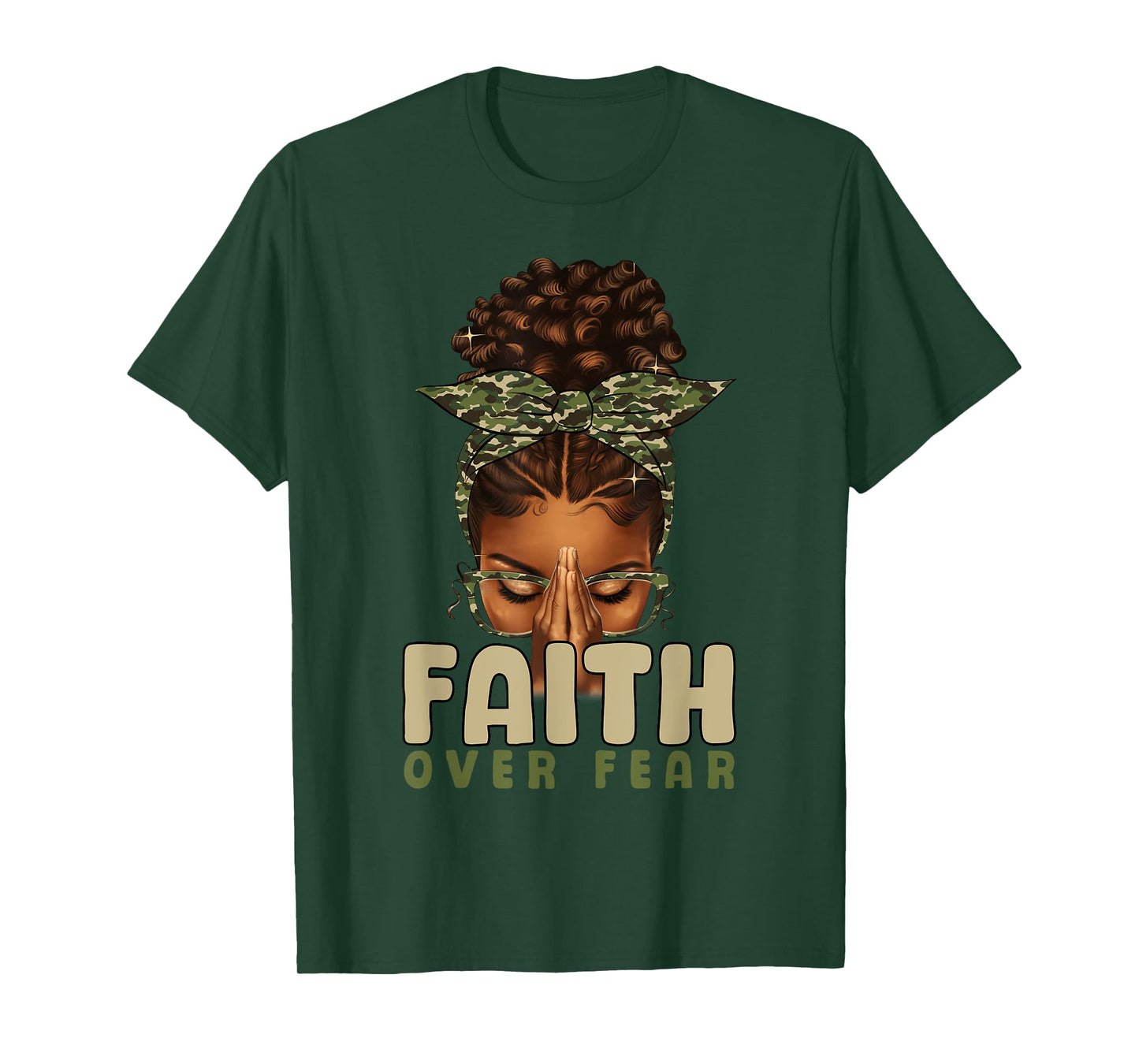 Faith Over Fear Christian Camo African American Afro Women T-Shirt