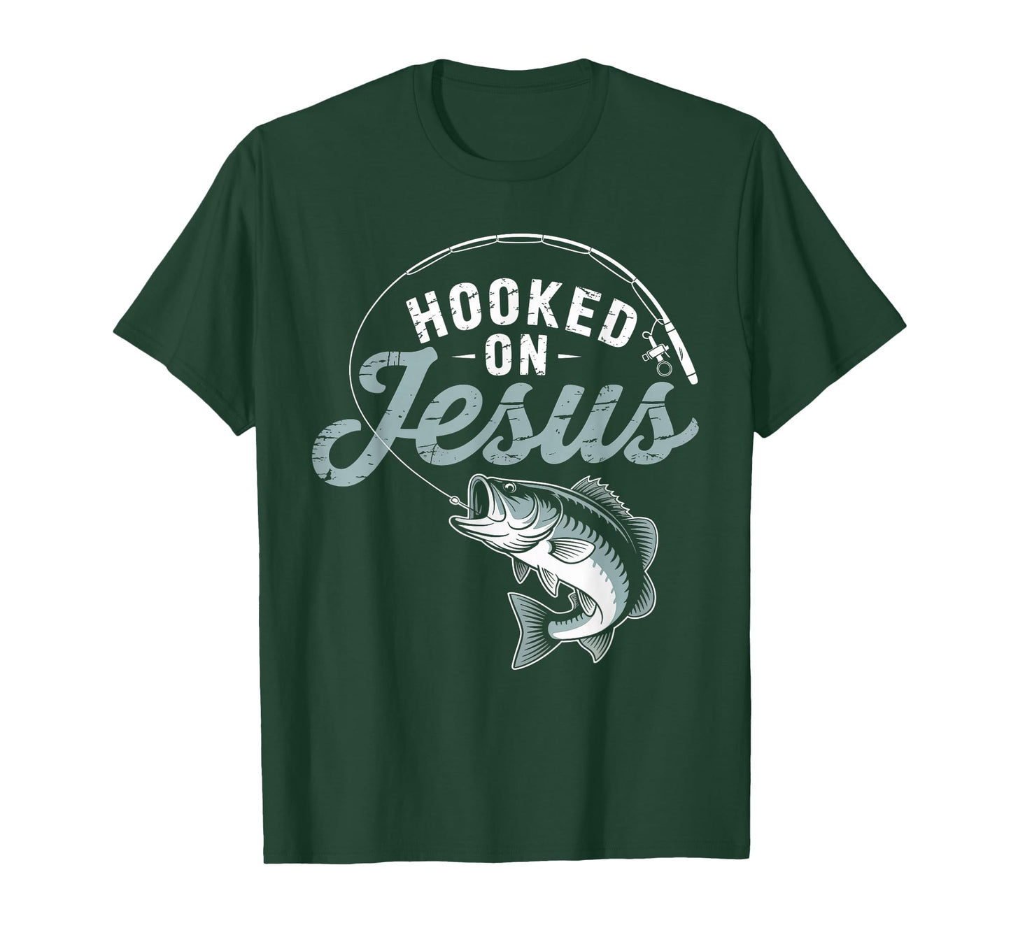 Hook On Jesus Bass Fishing Christian Religious God Men Boy T-Shirt