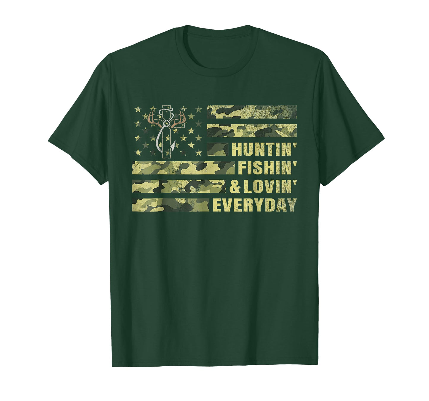 Hunting Fishing Loving Every Day Camo American Flag Patriot T-Shirt