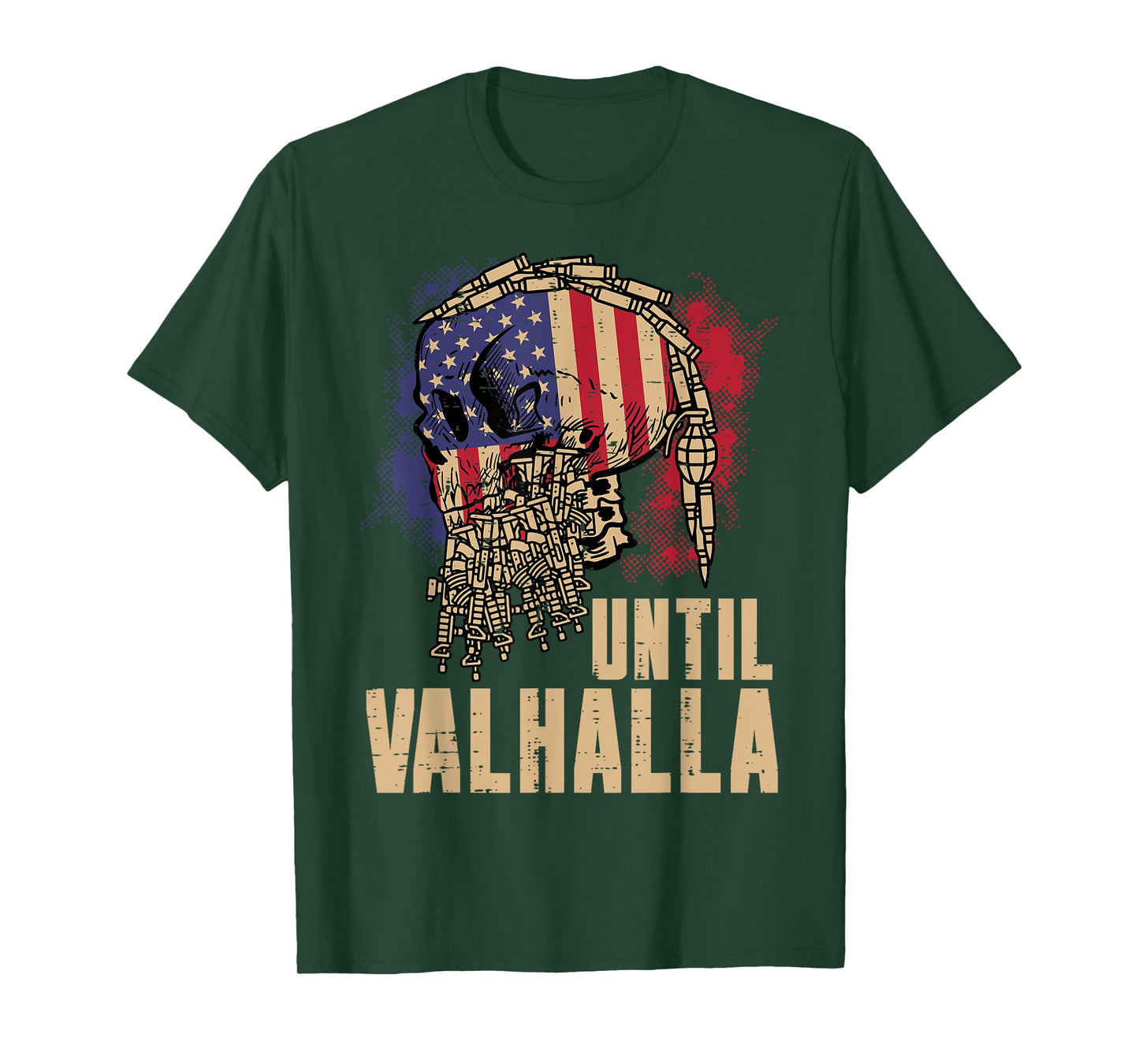 Viking Skull US Flag Until Valhalla Norse Mythology Dad Men T-Shirt