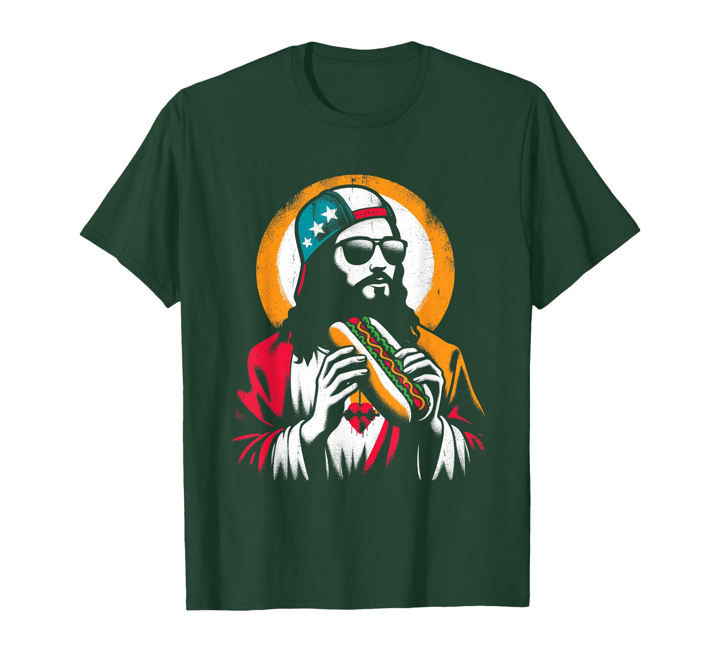 Jesus Eating Hot Dog - Funny Christian Religious Hot Dogs T-Shirt for Men Women Girls Kids