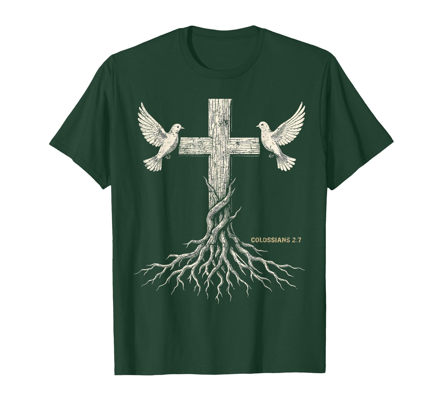 Retro Vintage Rooted in Christ Christian Cross Faith T-Shirt