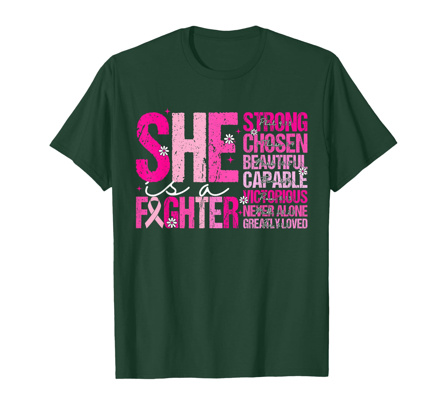 She is A Fighter Pink Ribbon Bible Verses T-Shirt