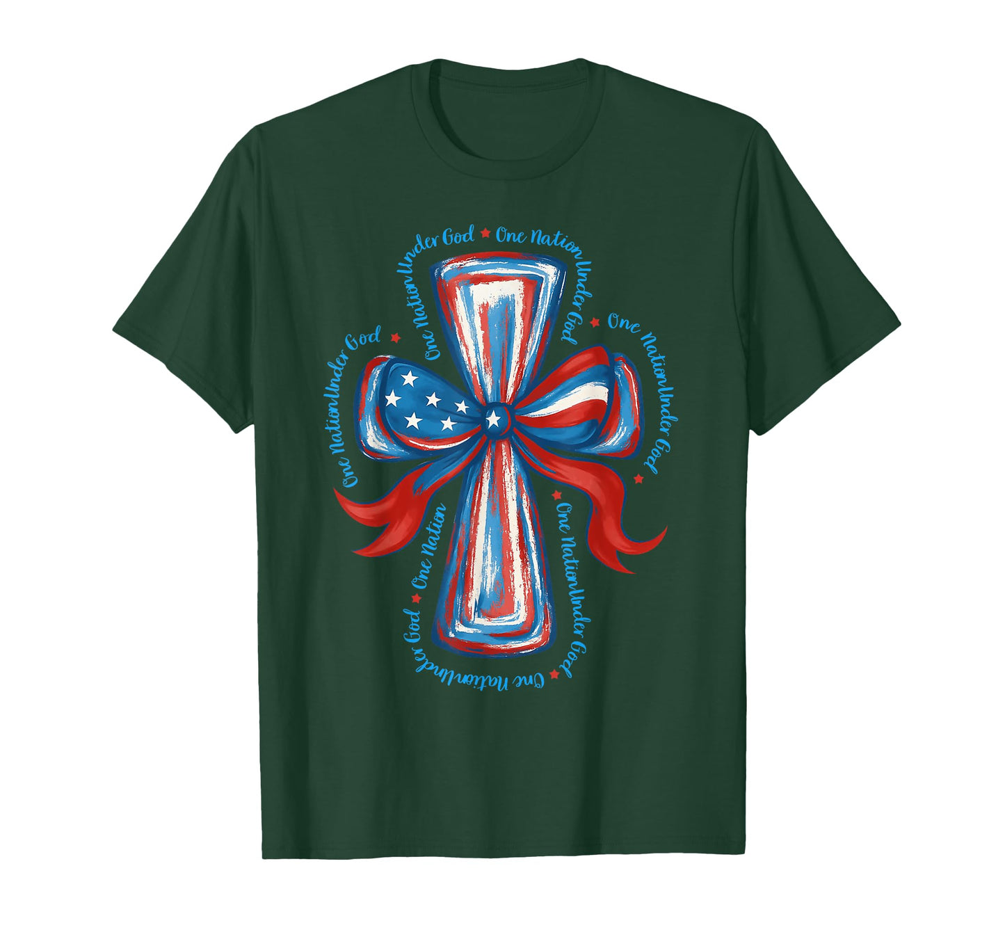 One Nation Under God USA Flag Cross Coquette Bow 4th Of July T-Shirt
