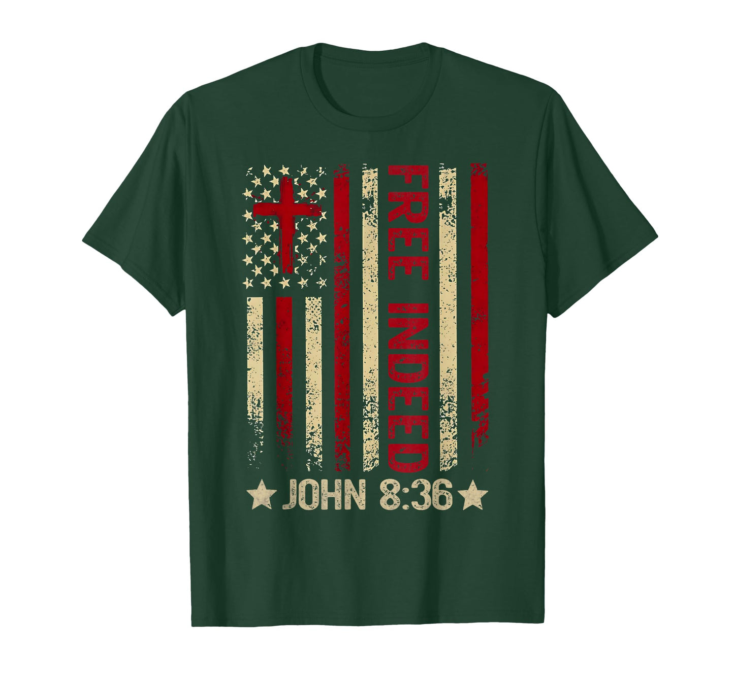 Free Indeed Christian Bible Verse 4th Of July Patriotic T-Shirt