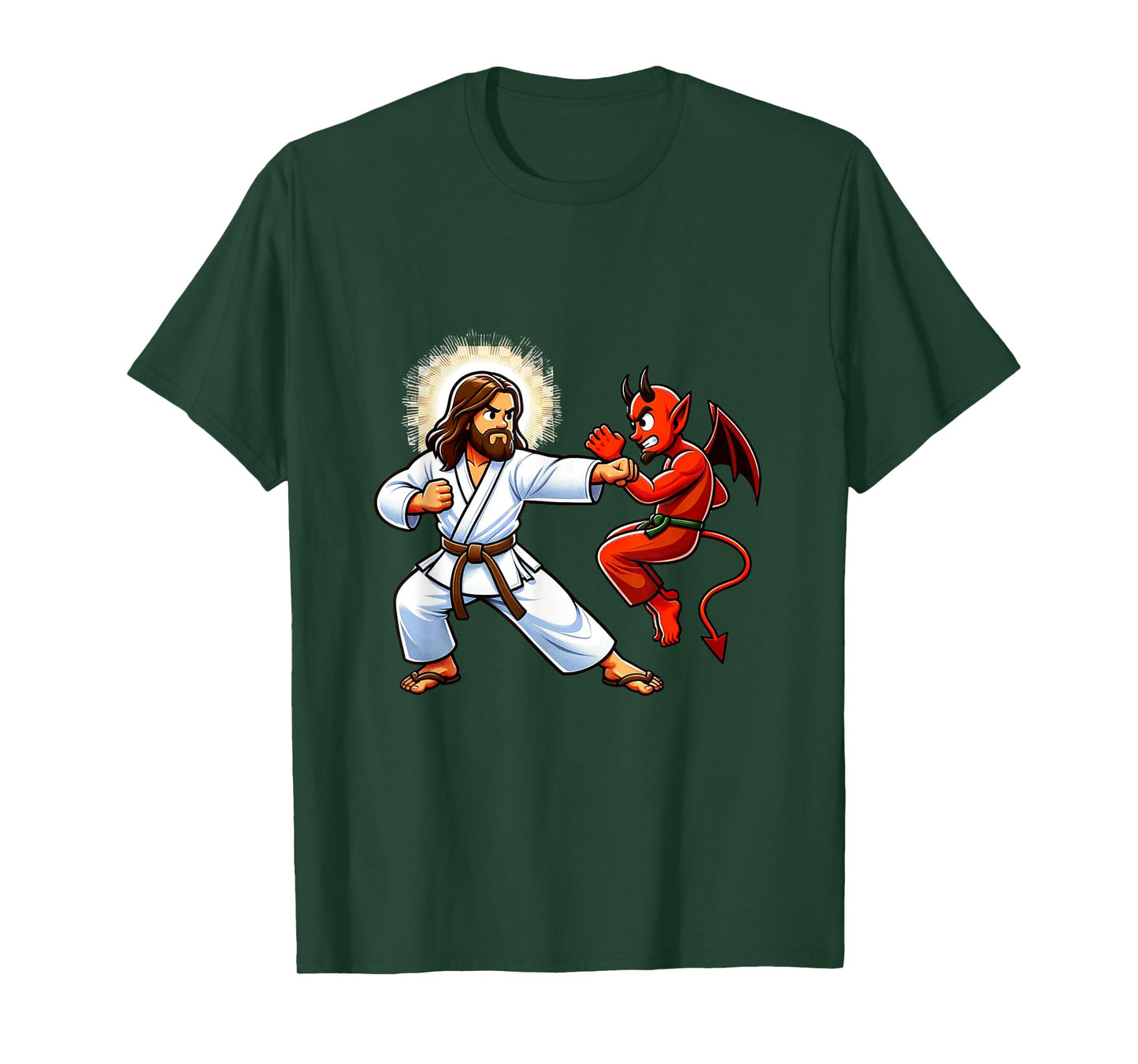 Jesus Defeating the Devil Funny Karate T-Shirt