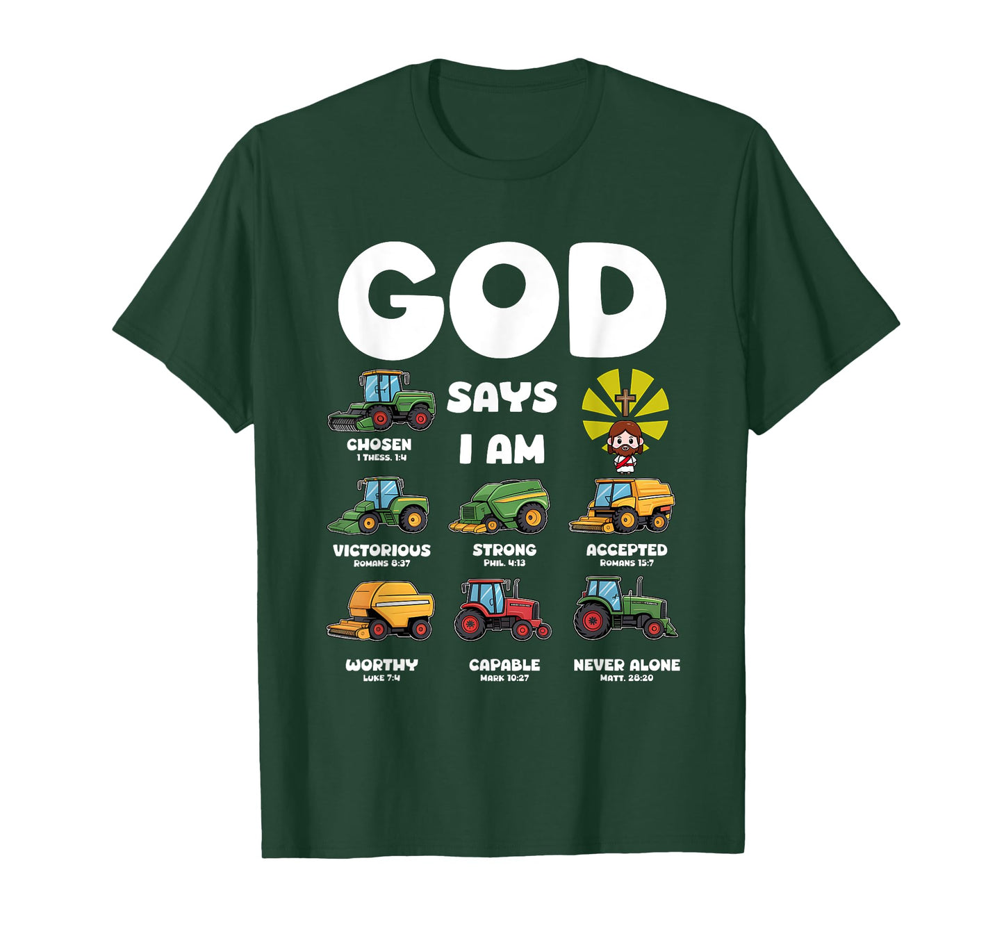 God Says I m Tractor Farm Truck Vehicle Kids Bible Verse T-Shirt