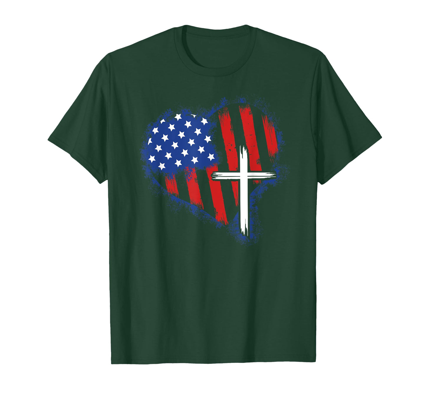 American Flag Heart Christian Cross Religious 4th of July T-Shirt