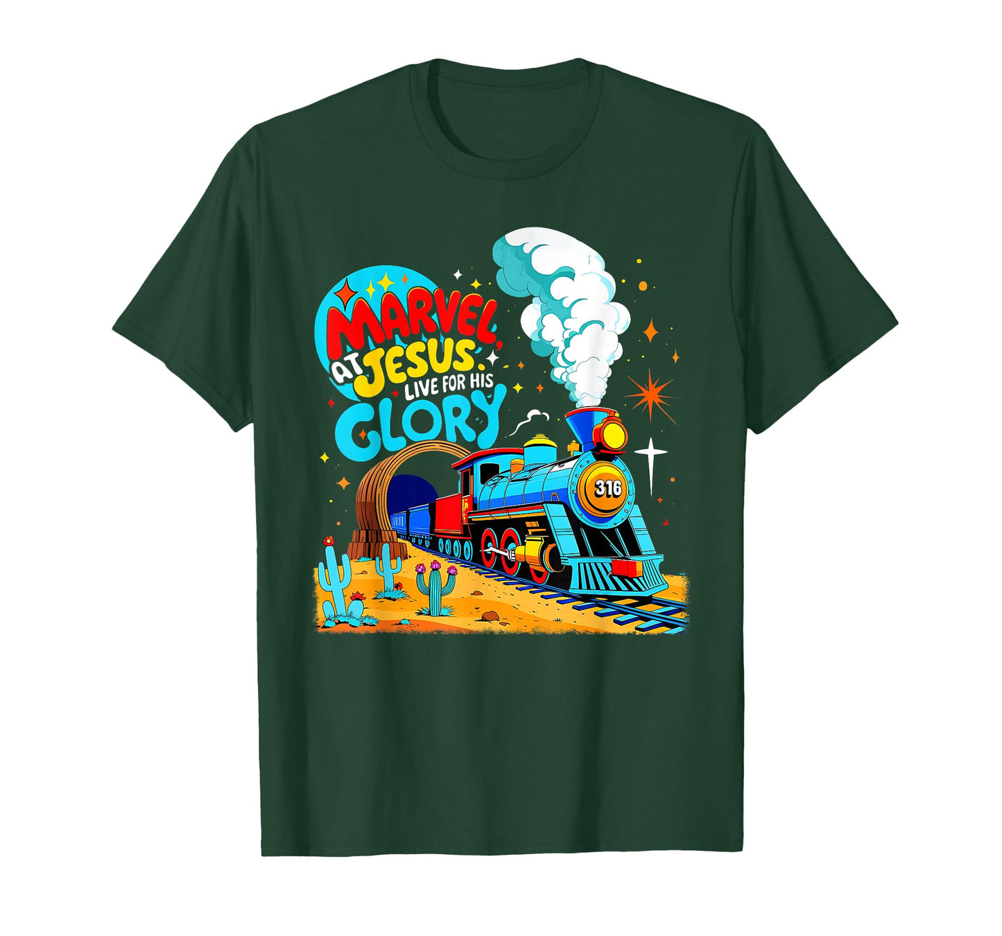 Marvel at Jesus Train Theme Christian VBS 2025 T-Shirt