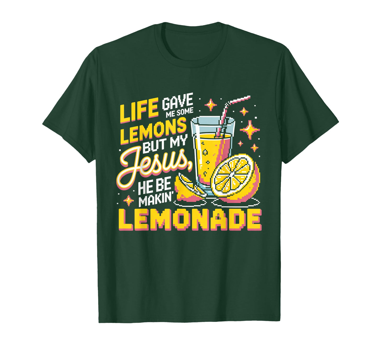 Funny Christian Pixel Retro Jesus Lemonade 8Bit Life Lemons T-Shirt
