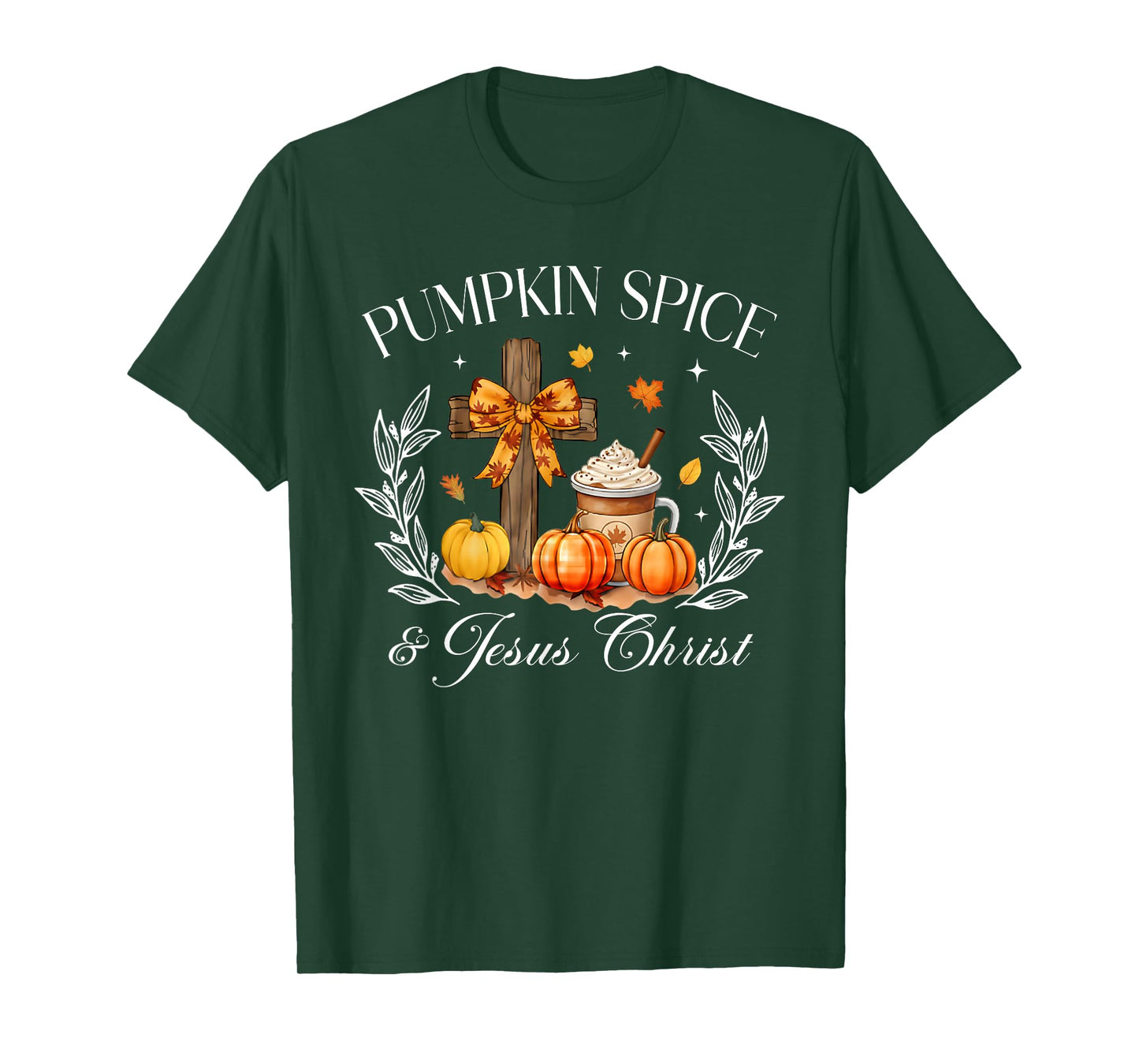 Pumpkin Spice and Jesus Christ Cross Pumpkin Christian T-Shirt