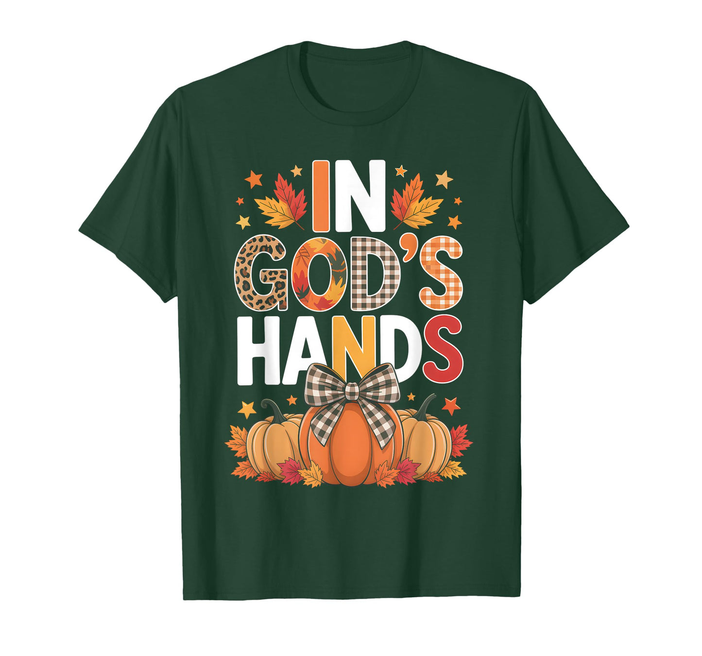 in God’s Hands Fall Faith Plaid Pumpkin T-Shirt