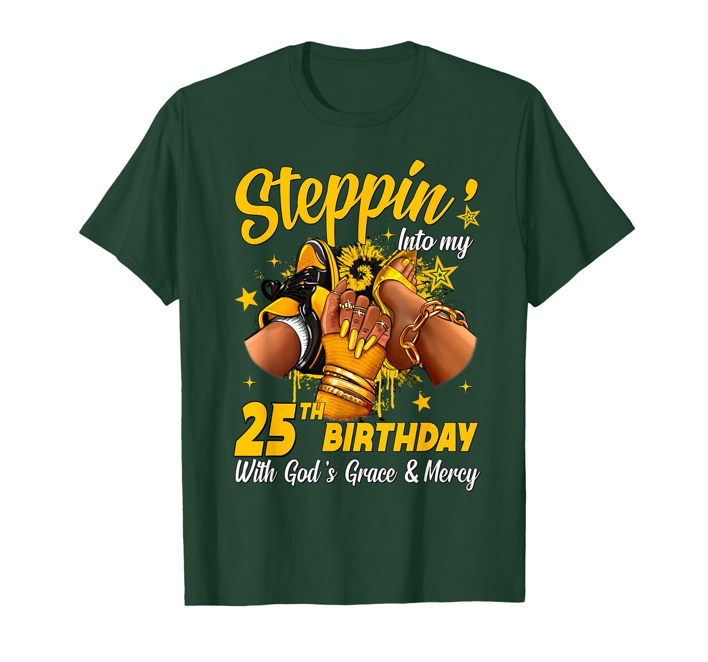 Stepping Into My 25th Birthday Black Woman Sneaker Heel T-Shirt