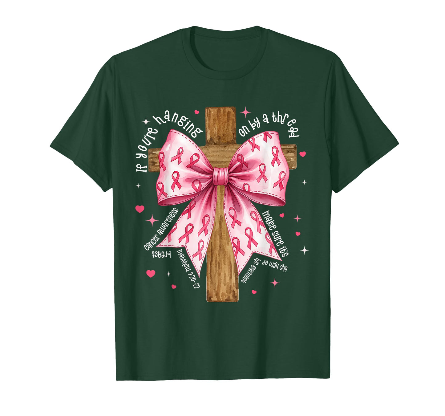 Hanging On by A Thread Cross Pink Ribbon Awareness Gift T-Shirt