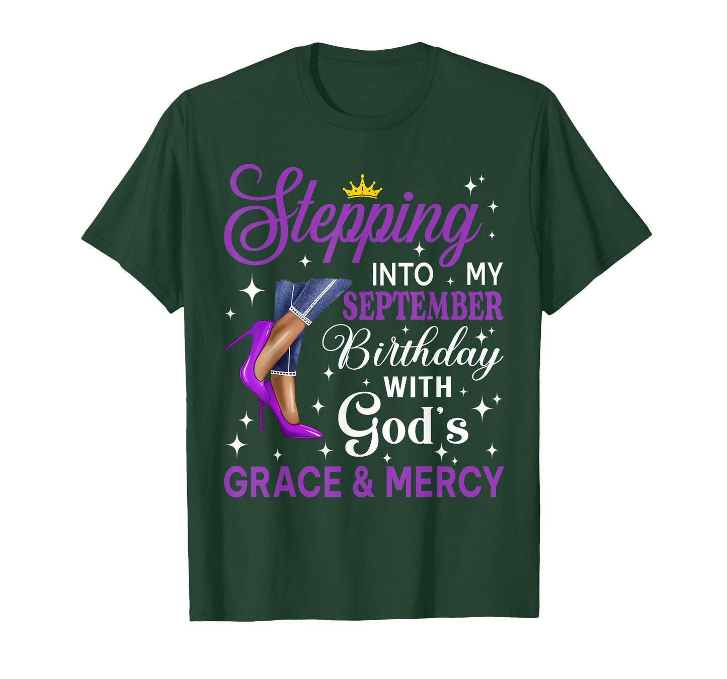 Stepping Into My September Birthday Afro Woman Purple Heels T-Shirt