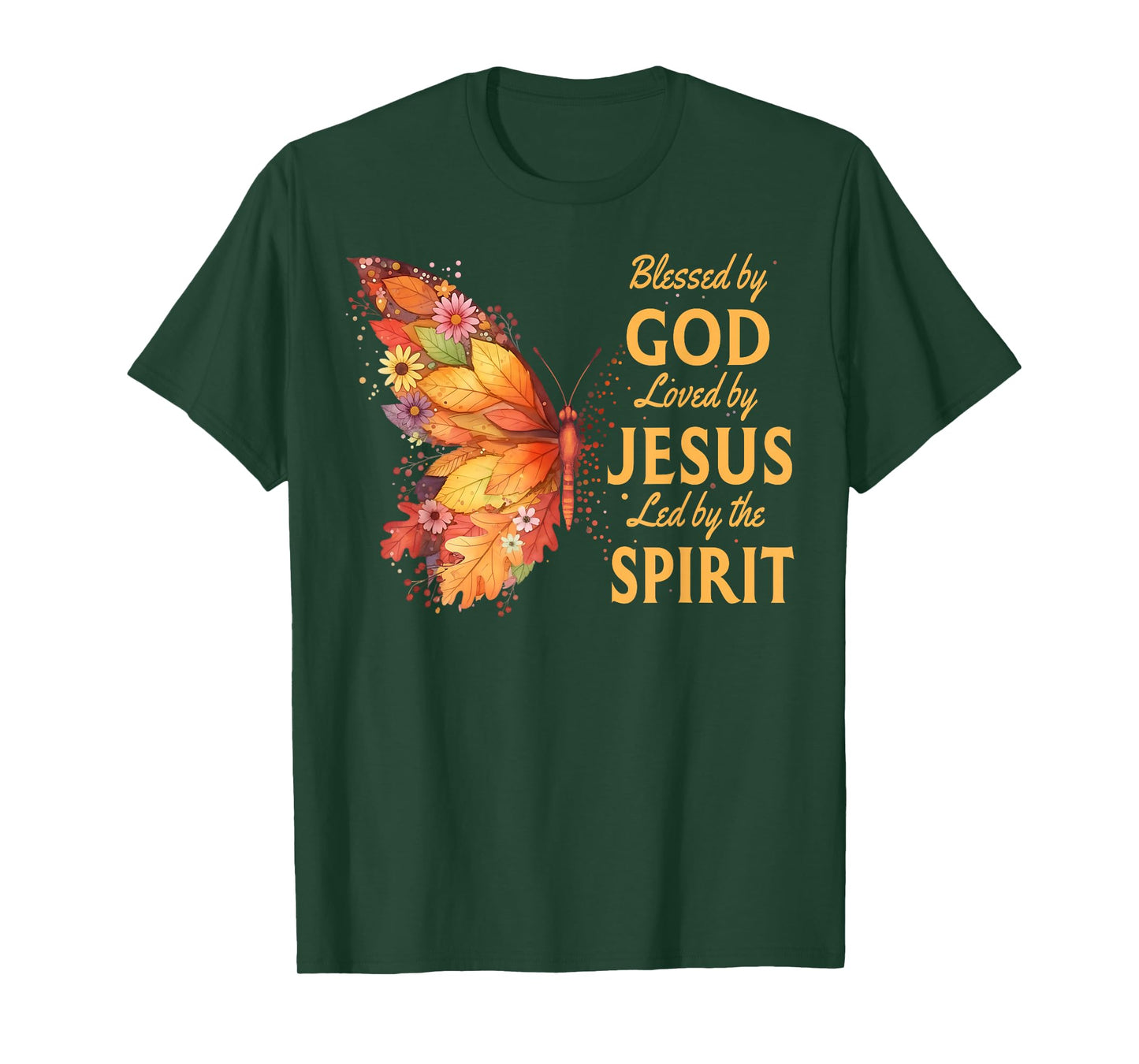 Blessed by God Loved by Jesus Fall Butterfly Christian T-Shirt