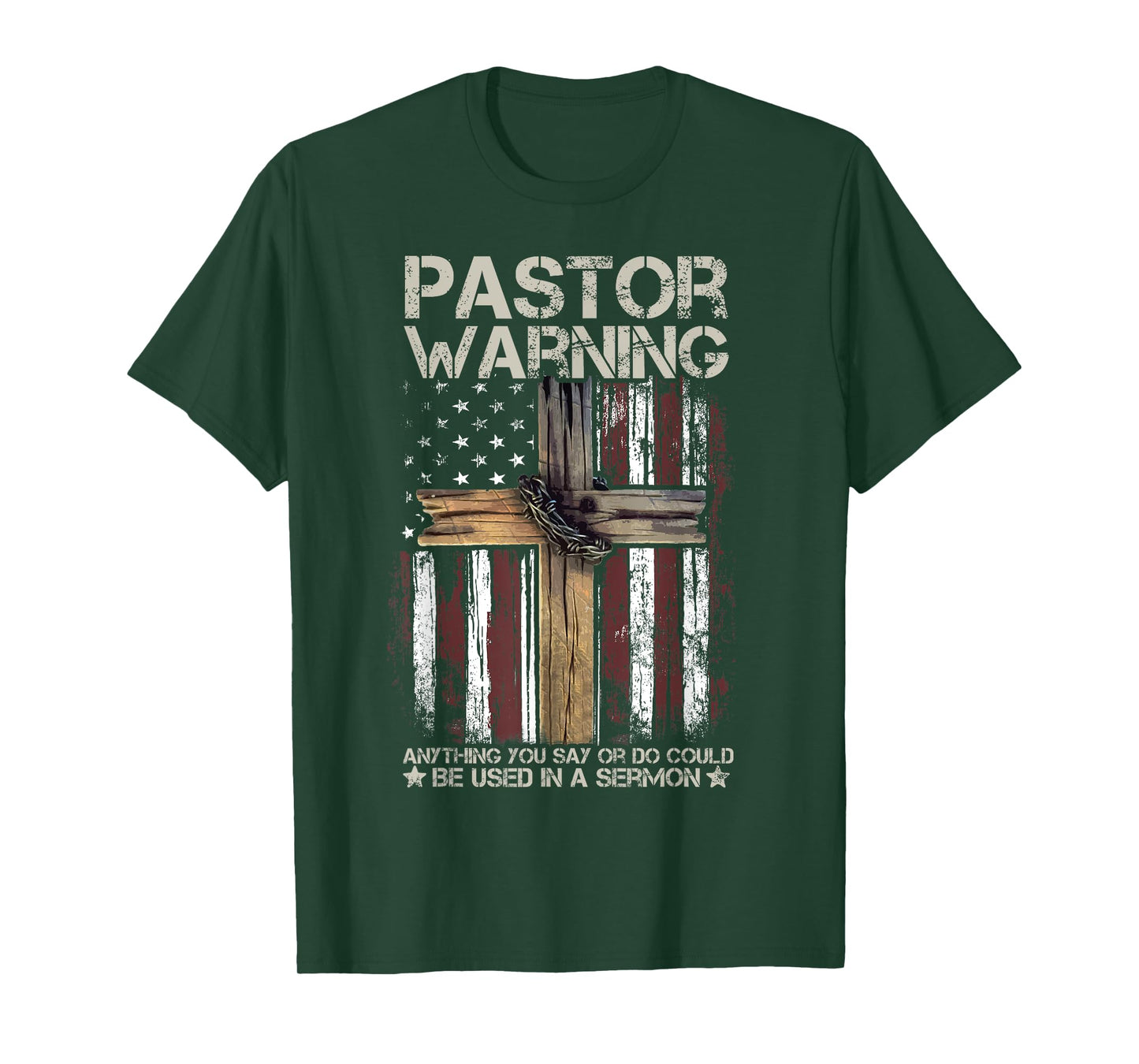 Christian Cross USA American Flag Pastor Warning Women Men T-Shirt