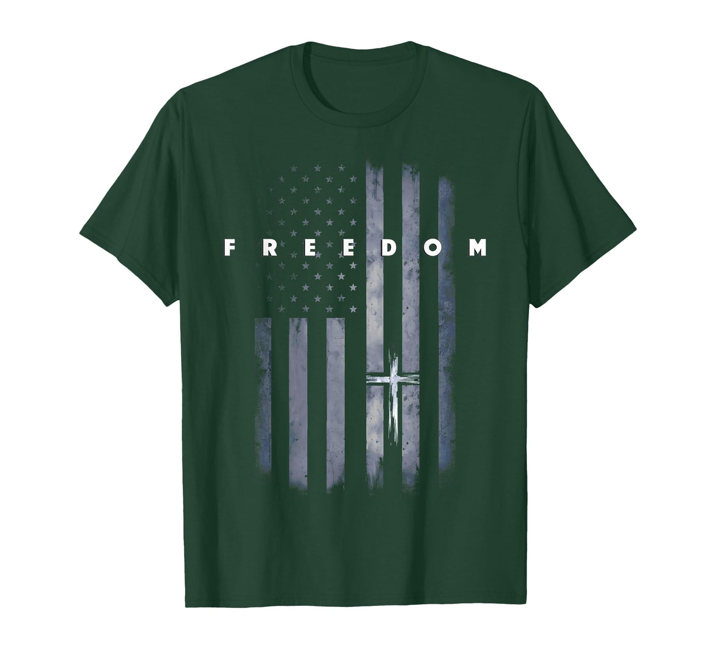 Grunge American Flag and Cross Faith Family Freedom T-Shirt