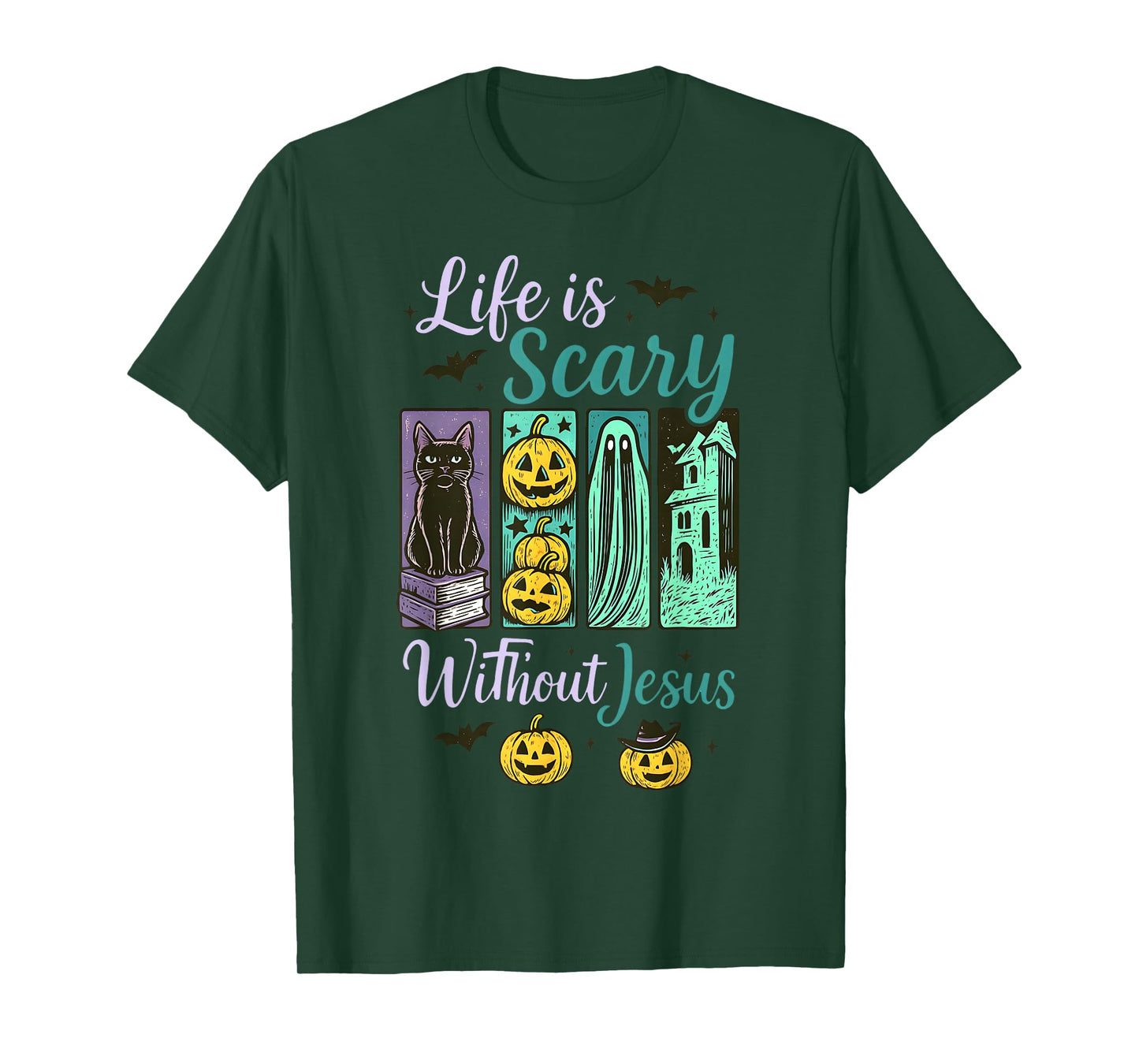 Life is Scary Without Jesus Christian Halloween Retro Faith T-Shirt