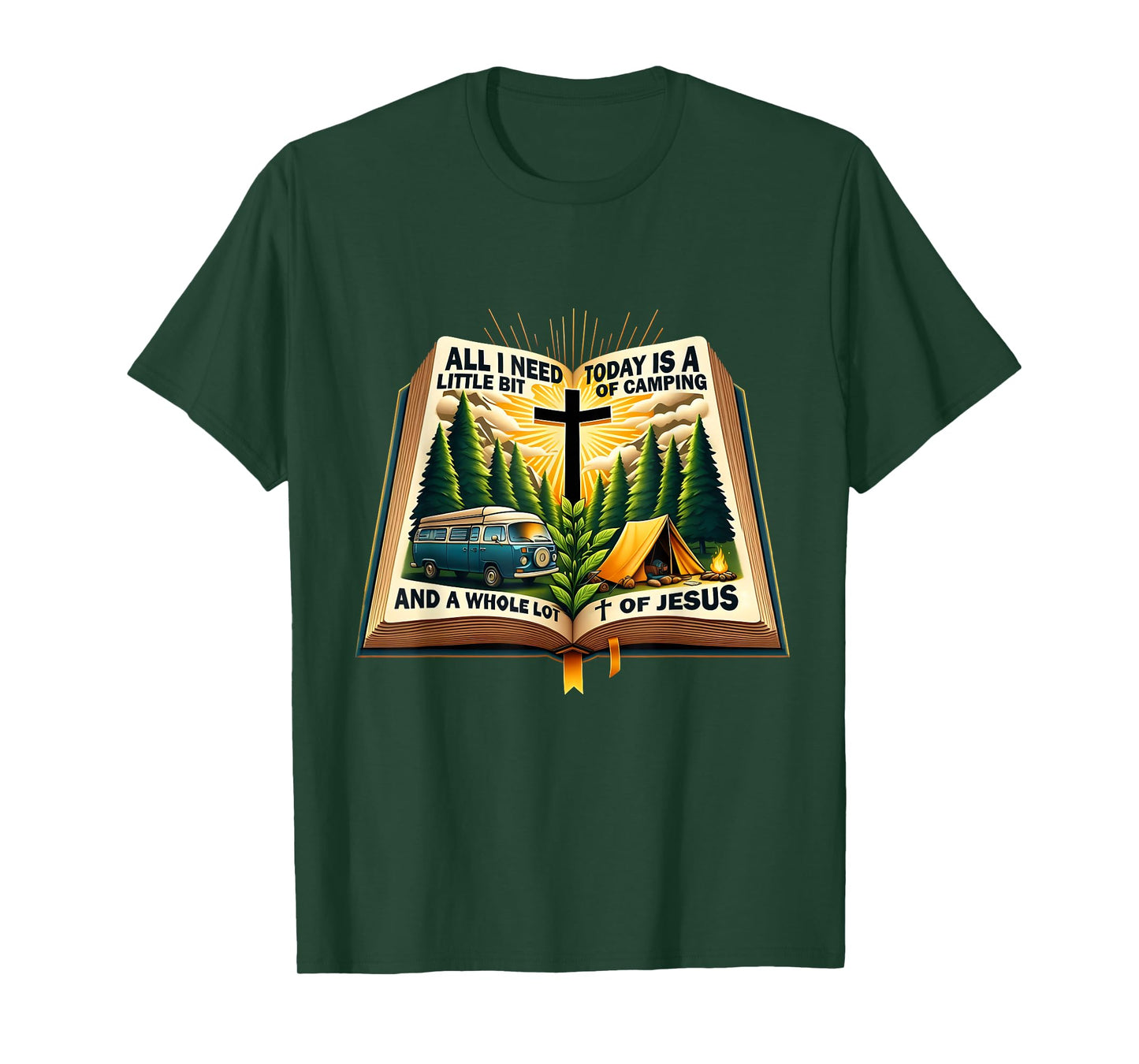 Camping and Jesus Outdoors Faith Bible Campfire Design T-Shirt