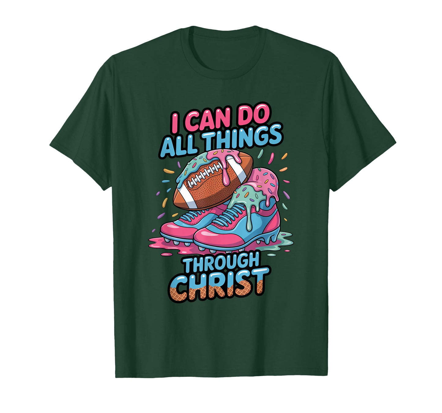 Christian Boys Football Ice Cream Drip Philippians 4:13 T-Shirt