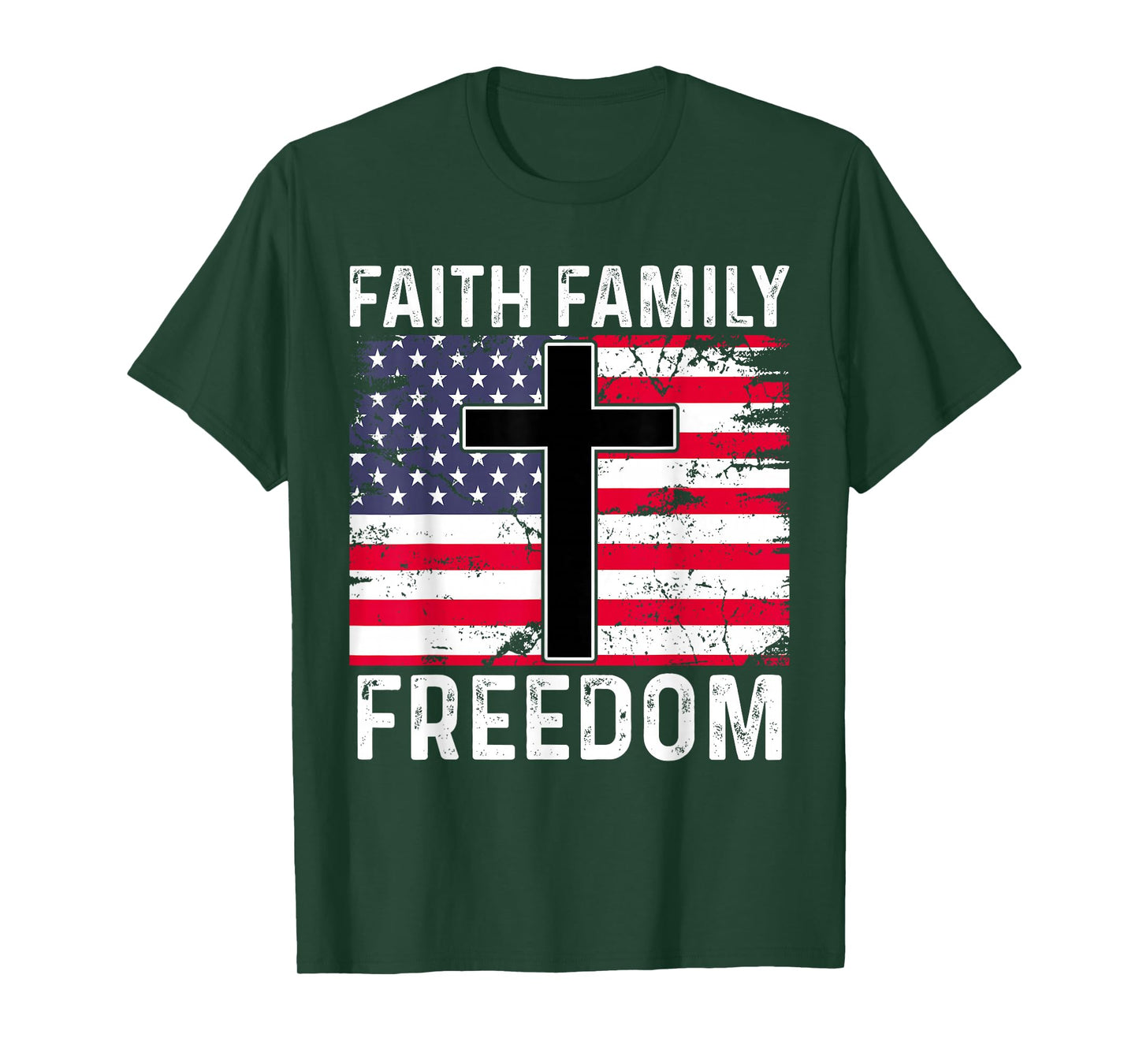 Faith Family Freedom - Christian Vintage USA Flag T-Shirt