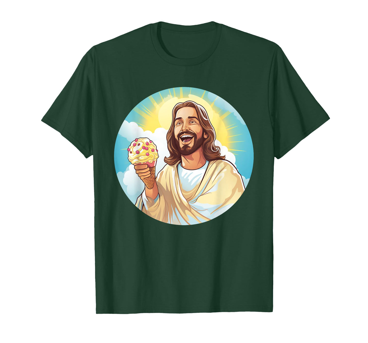 Funny laughing Jesus with Ice Cream for Sweets Lovers T-Shirt for Men Women Kids