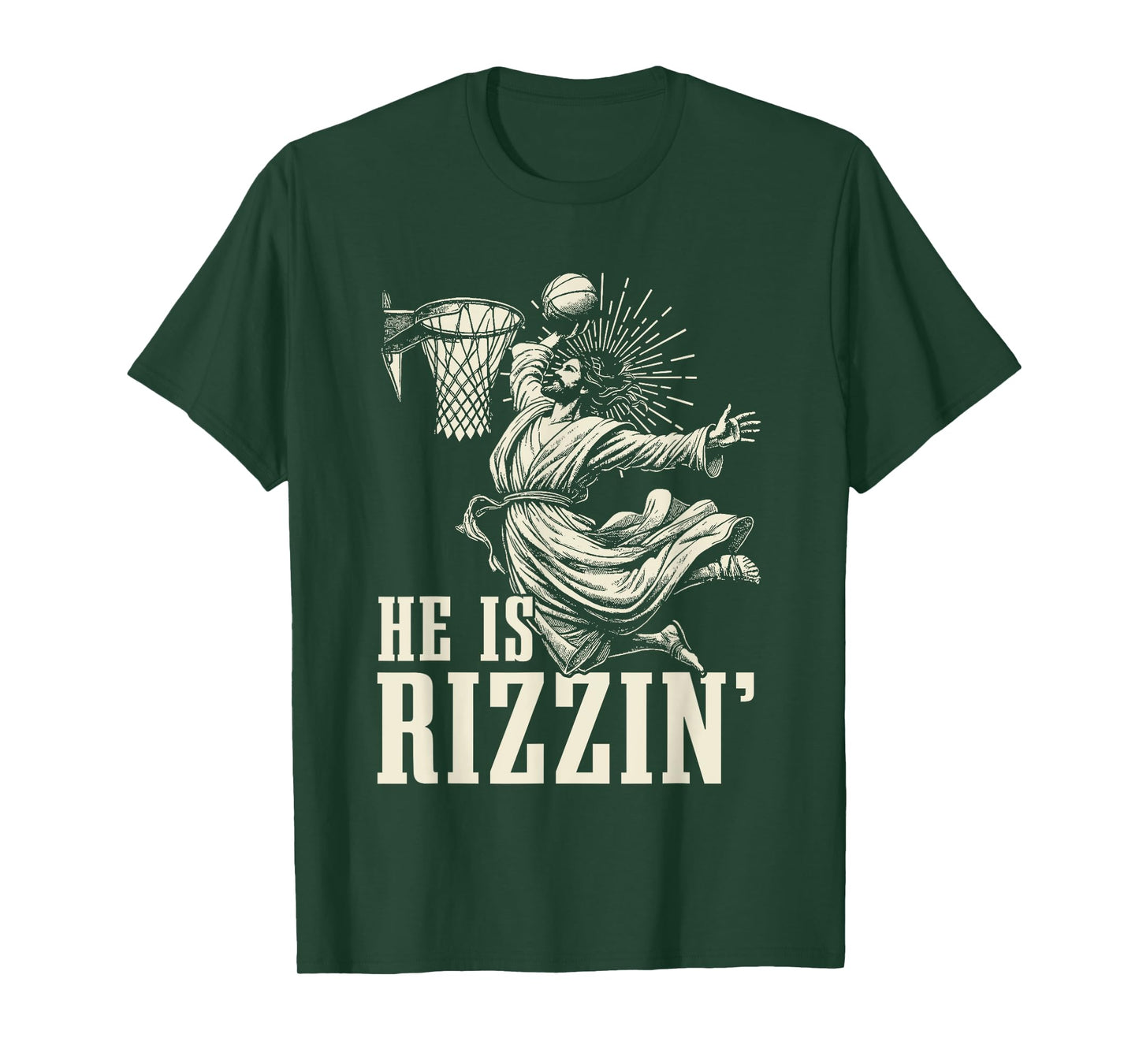 He Is Rizzin Funny Jesus Basketball Easter Christian Men Boy T-Shirt