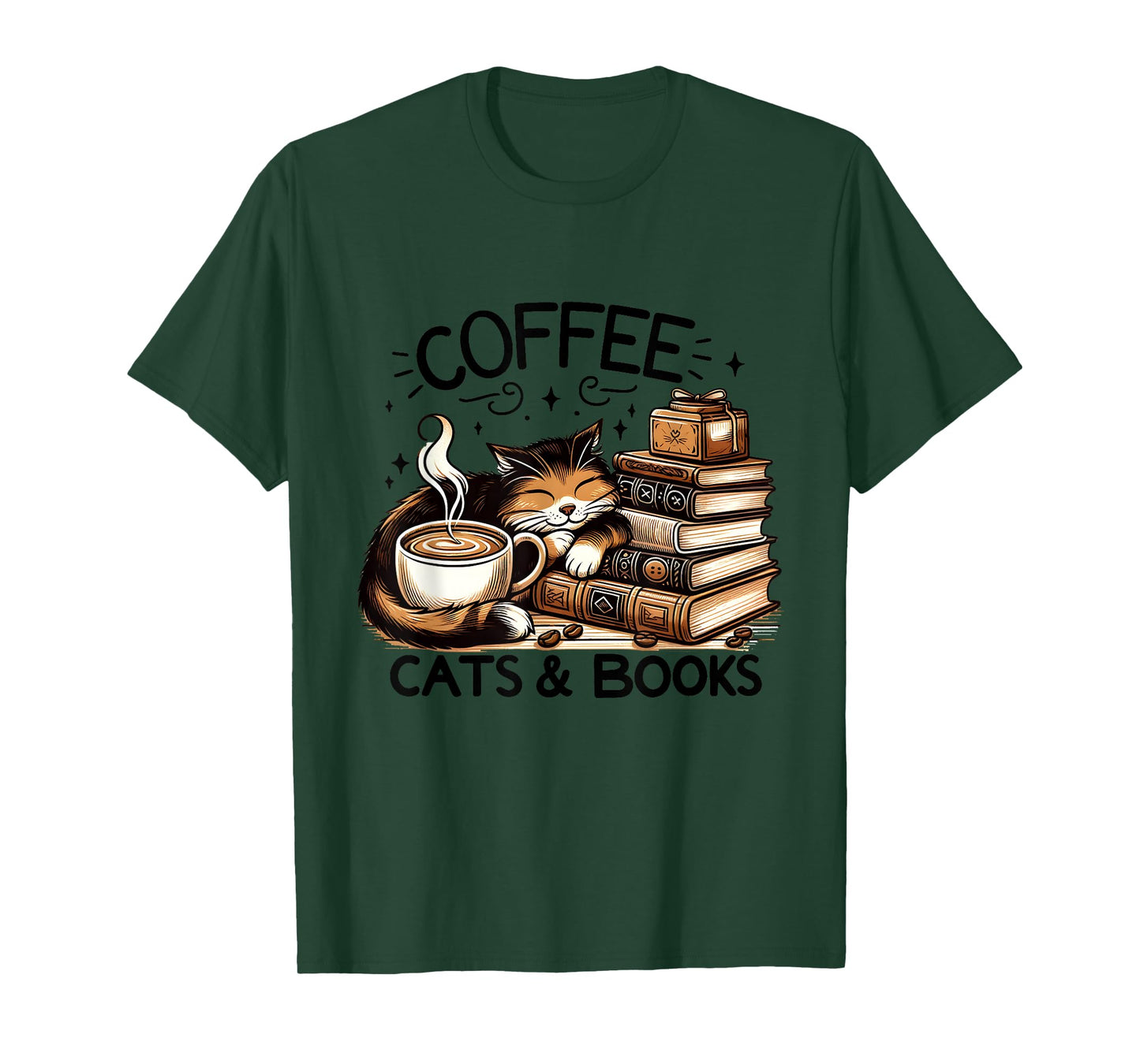 Funny Cute Coffee Cats Books Lover Gift Idea Women Men Kids T-Shirt