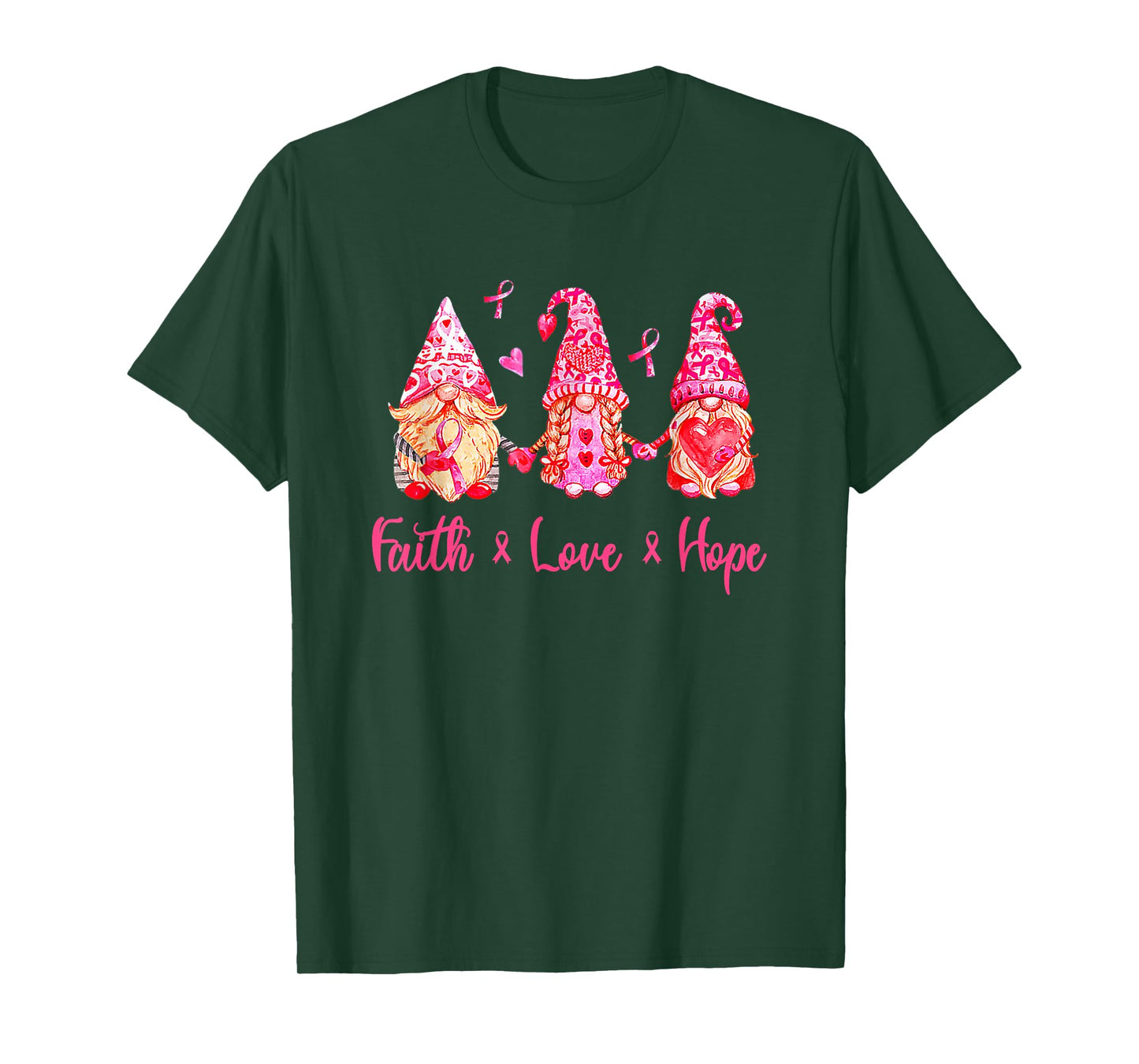 Faith Love Cure Pink Gnomes Breast Cancer Awareness Survivor T-Shirt