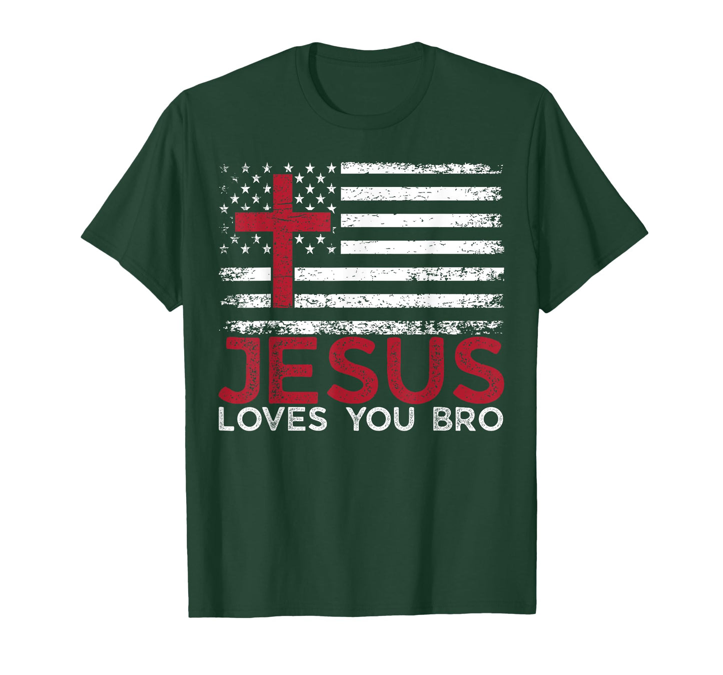 Jesus Loves You Bro Christian Faith God Religious USA Flag T-Shirt