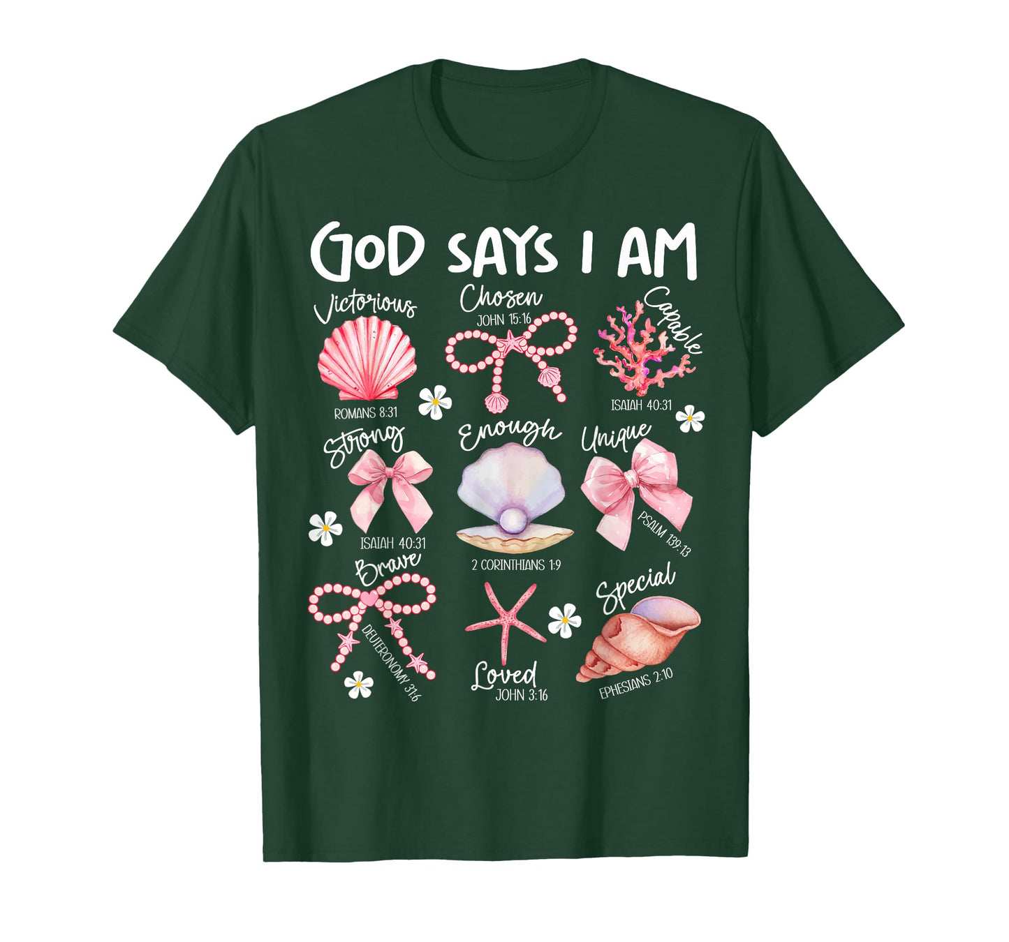 God Says I Am Christian Women Girls Kids Starfish Seashell T-Shirt