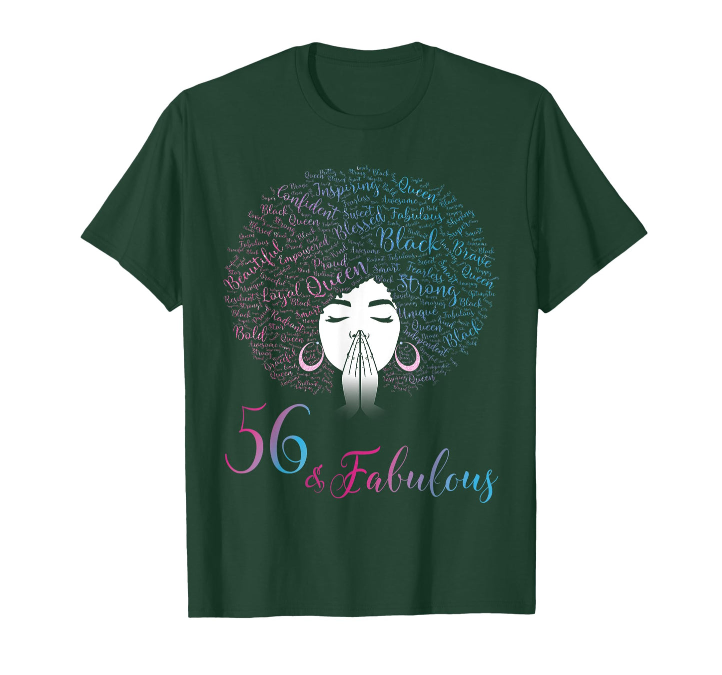 56 & Fabulous Black Queen Afro Hair 56th Birthday T-Shirt
