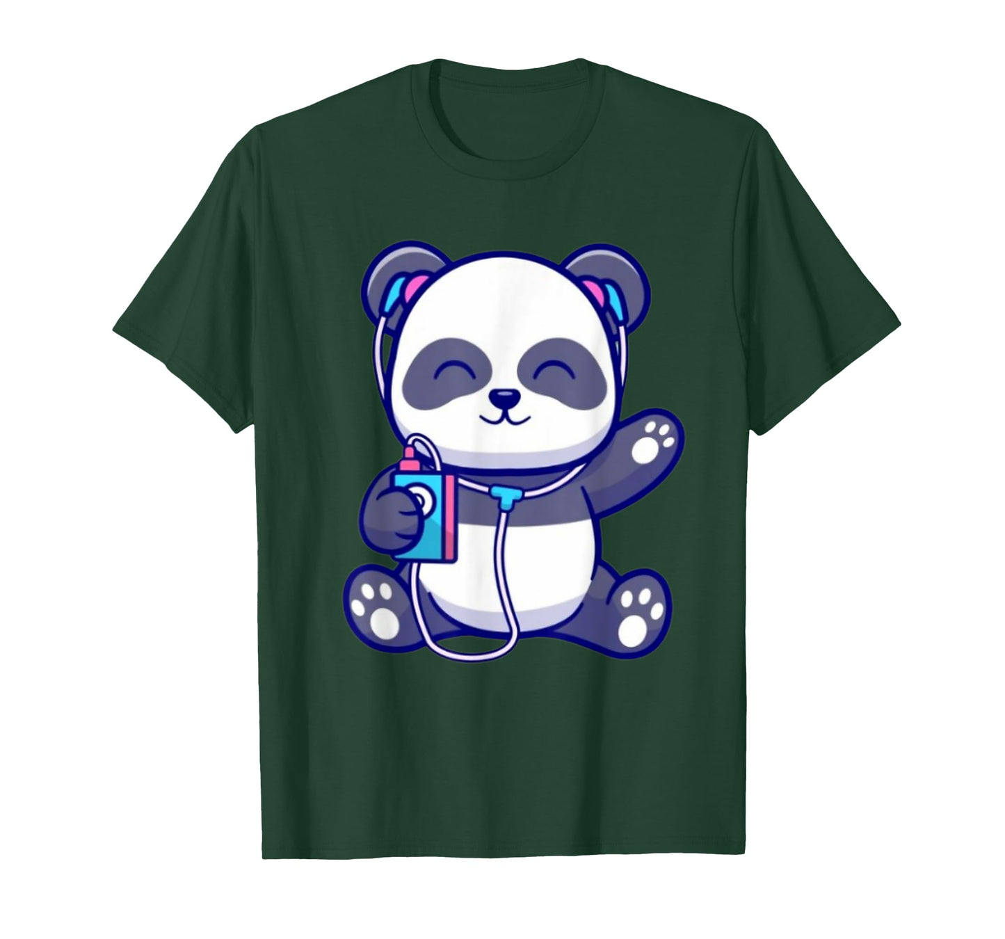 Cute Panda Listening Music With Earphone Funny Kids Boy Girl T-Shirt