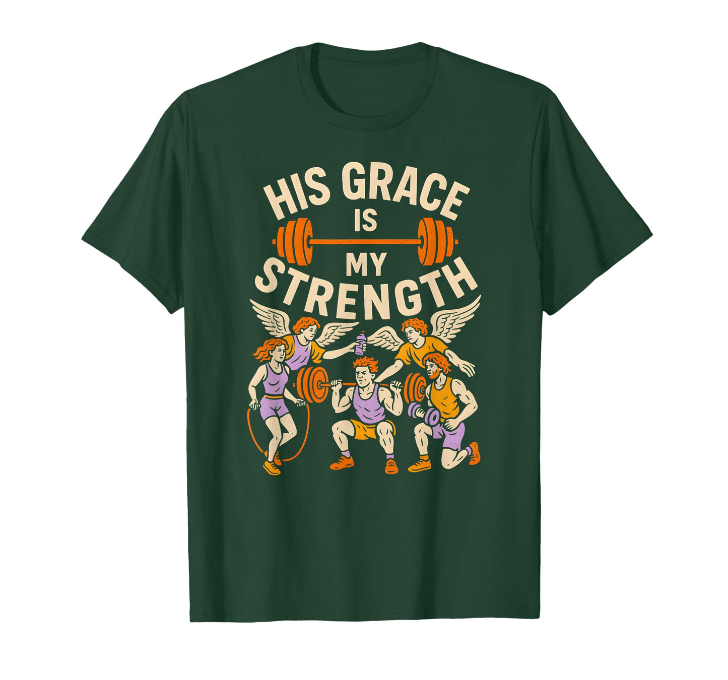 Faith Fitness His Grace is My Strength Cool Mens Bible Verse T-Shirt