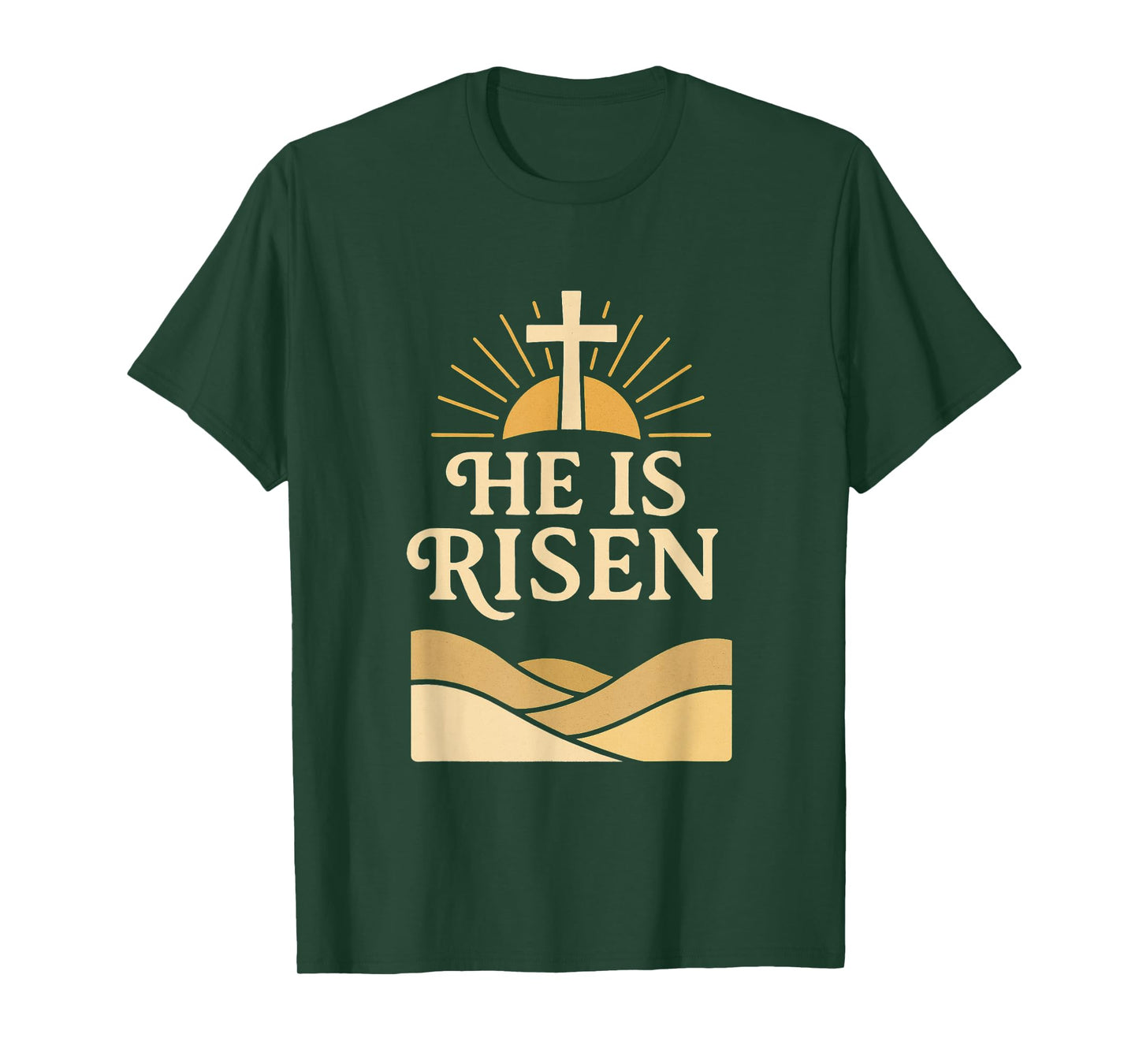 He Is Risen – Christian Easter with Cross & Sunrise Design T-Shirt