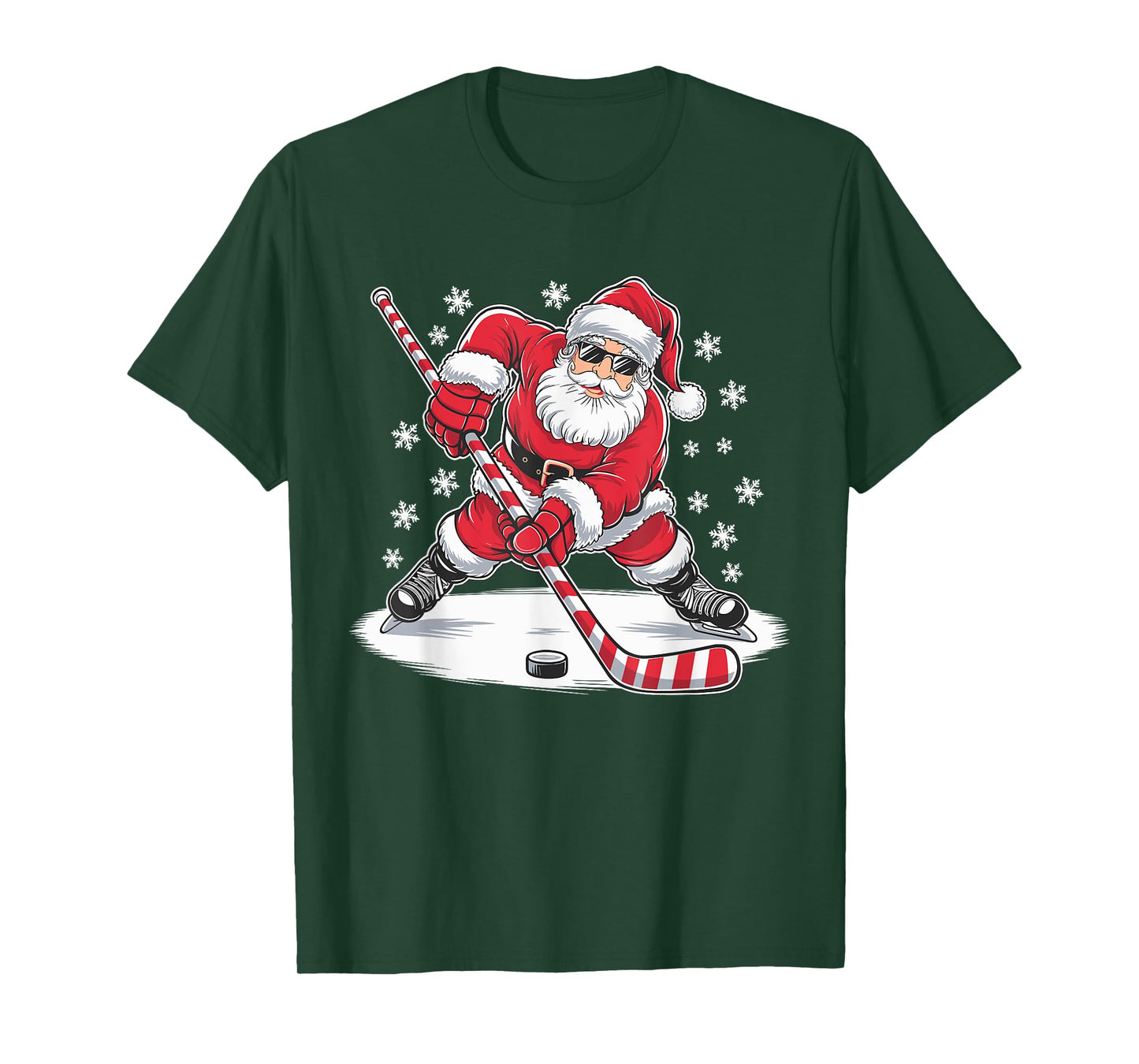 Funny Christmas Santa Playing Ice Hockey Xmas Sport T-Shirt