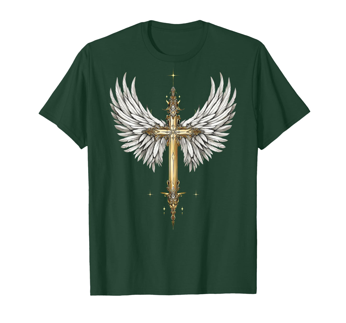 Elegant Religious Christian Cross Angel Wings Spirituality T-Shirt