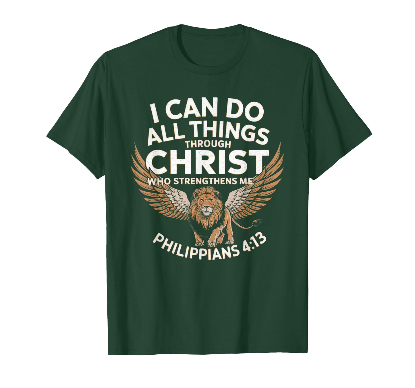 Christian Tshirt Philippians 4:13 Religious Lion Strengthens T-Shirt