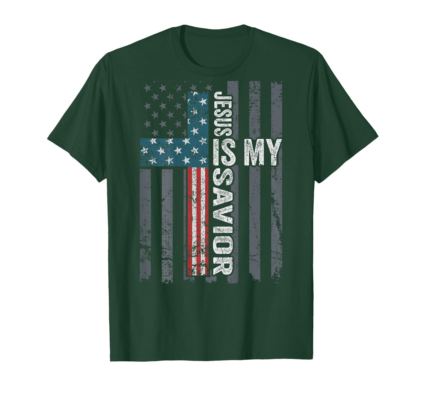 Jesus Is My Savior, Patriotic Christian Faith Cross ON BACK Women Kids Men T-Shirt