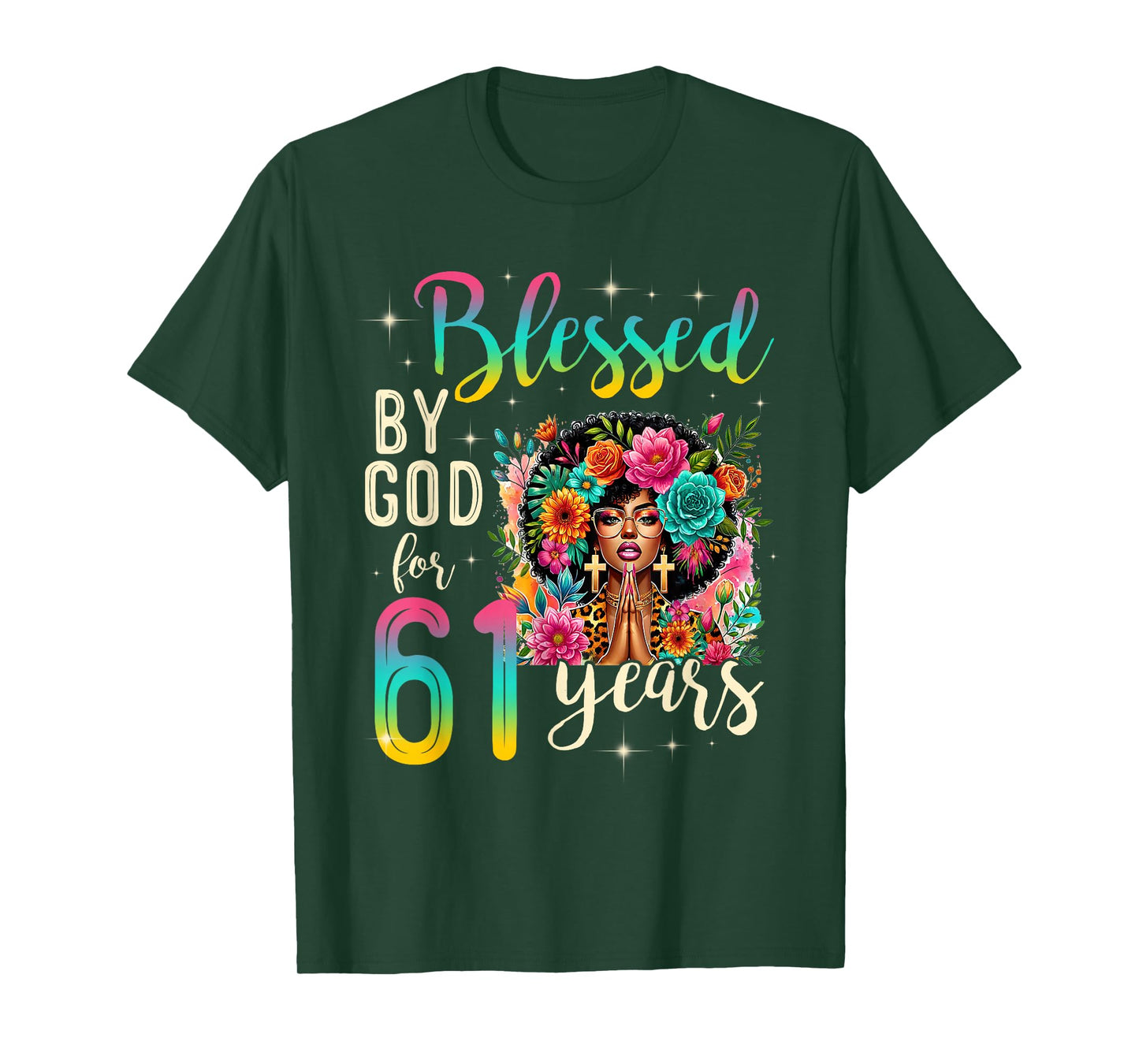 Black Girl Blessed by God for 61 Years Christian Birthday T-Shirt