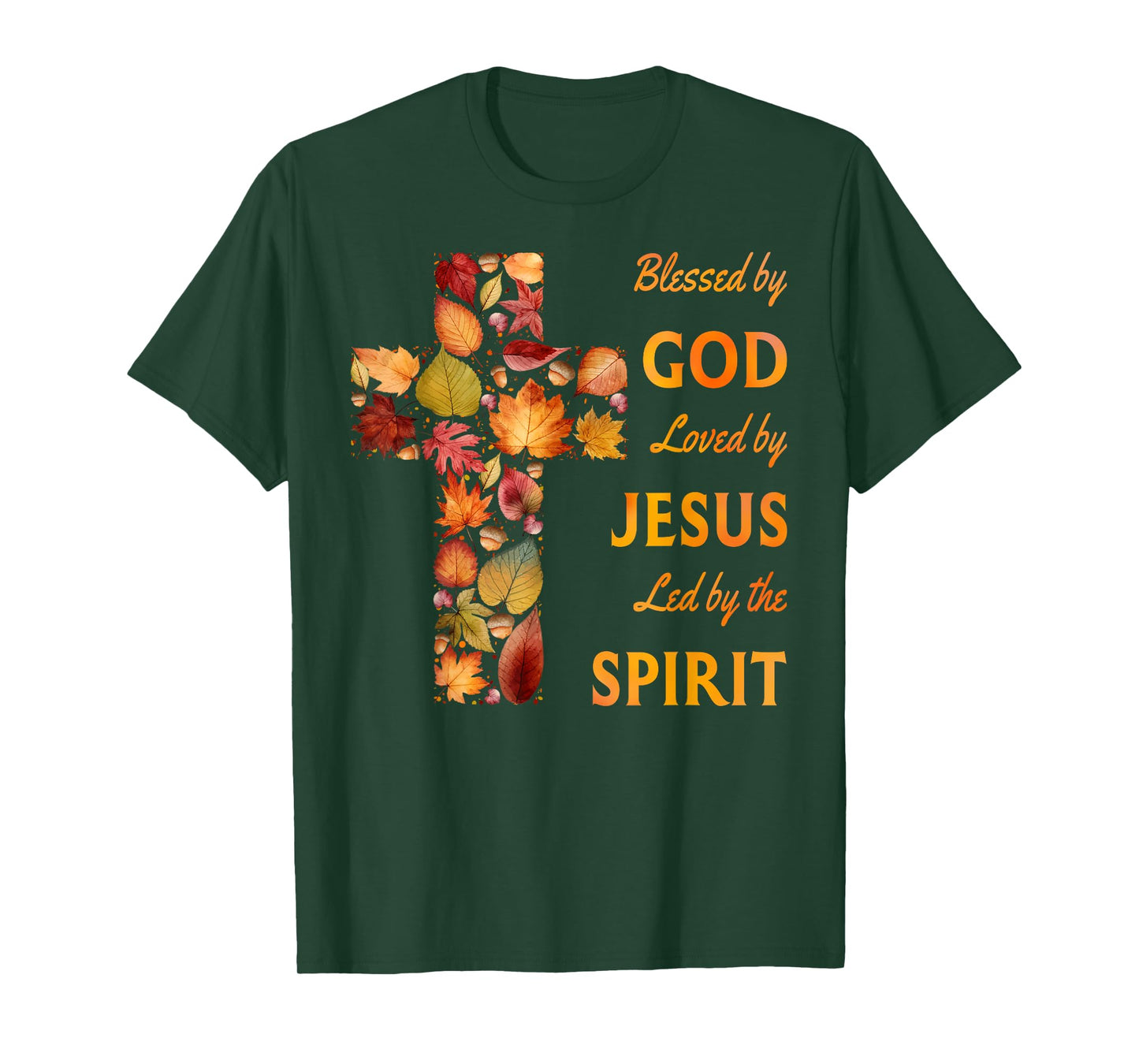 Blessed by God Loved by Jesus Fall Leaf Cross T-Shirt