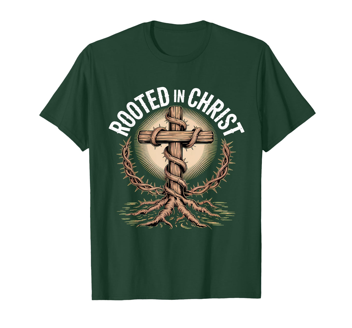 Rooted in Christ Jesus Christian Faith Cross T-Shirt