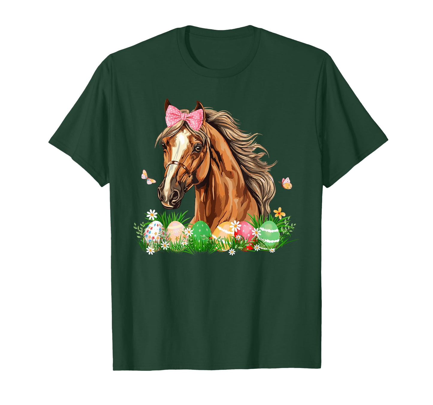 Cute Horse With Bow Easter Eggs Easter Day Kids Girls Women T-Shirt
